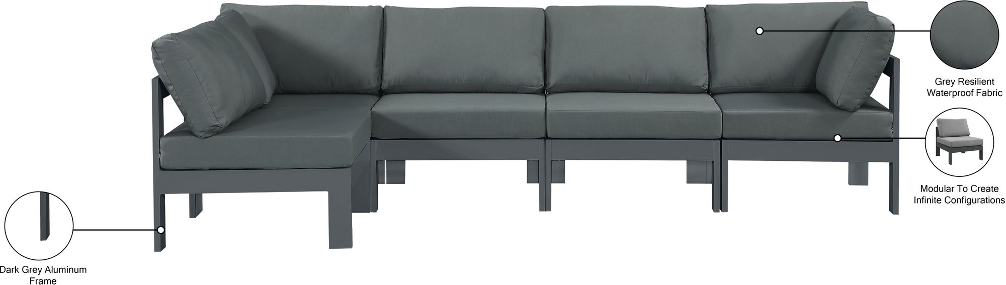 Nizuc 120" 5-Piece Outdoor Patio Waterproof Fabric Modular Sectional with Aluminum Frame