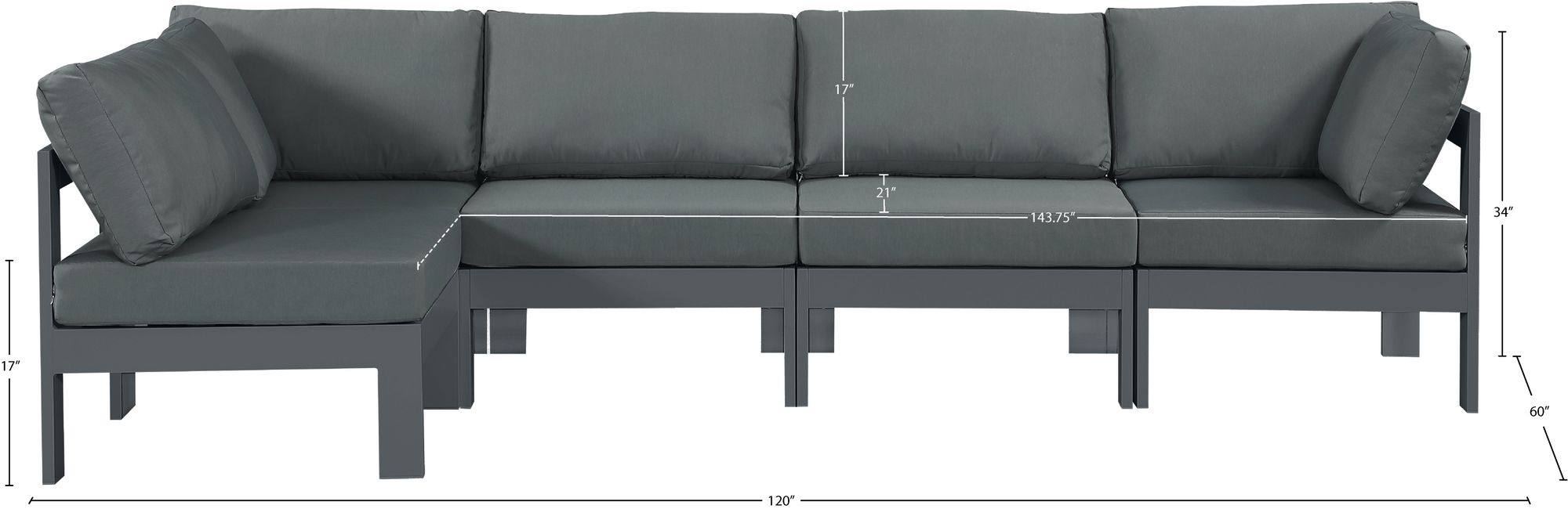 Nizuc 120" 5-Piece Outdoor Patio Waterproof Fabric Modular Sectional with Aluminum Frame