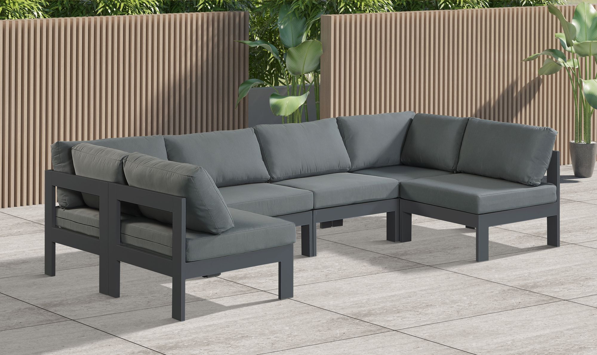 Nizuc 120" 6-Piece Outdoor Patio Waterproof Fabric Modular U-Shape Sectional with Aluminum Frame