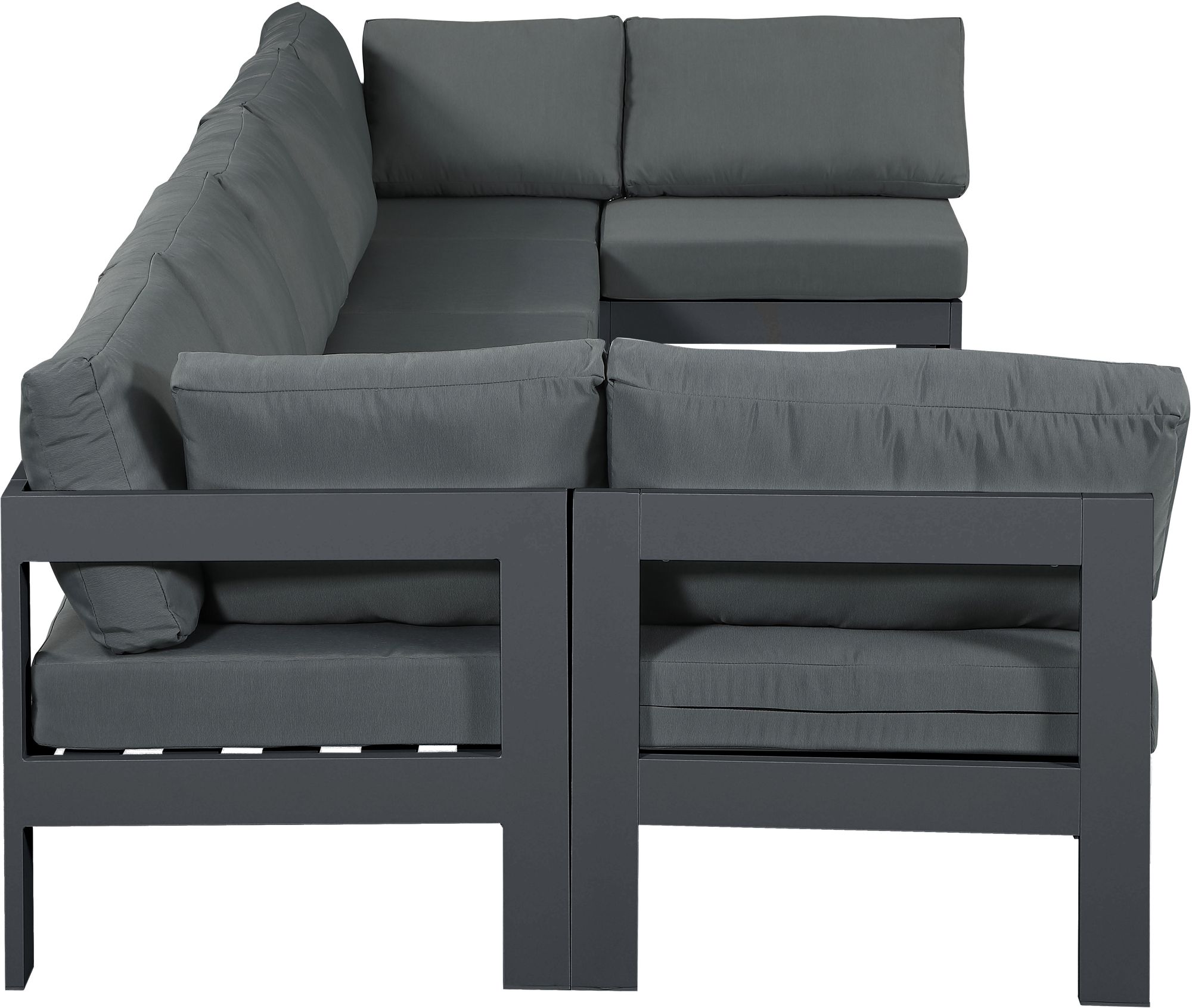 Nizuc 150" 7-Piece Outdoor Patio Waterproof Fabric Modular U-Shape Sectional with Dark Grey Aluminum Frame