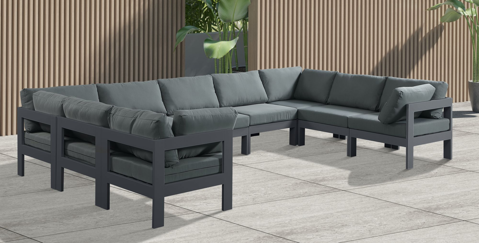 Nizuc 150" 9-Piece Outdoor Patio Waterproof Fabric Modular U-Shape Sectional with Aluminum Frame