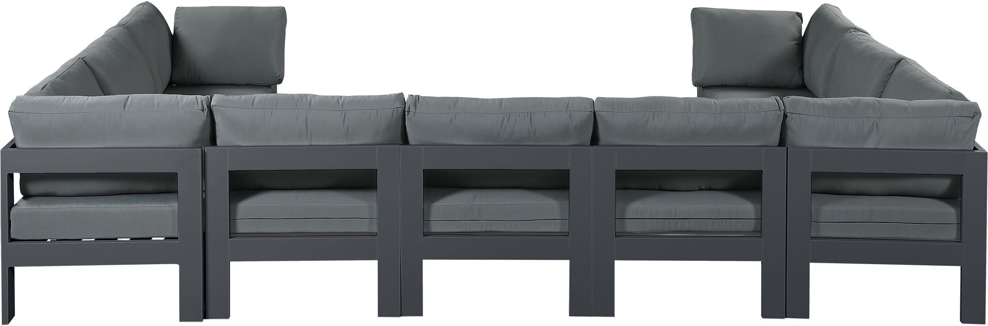 Nizuc 150" 9-Piece Outdoor Patio Waterproof Fabric Modular U-Shape Sectional with Dark Grey Aluminum Frame