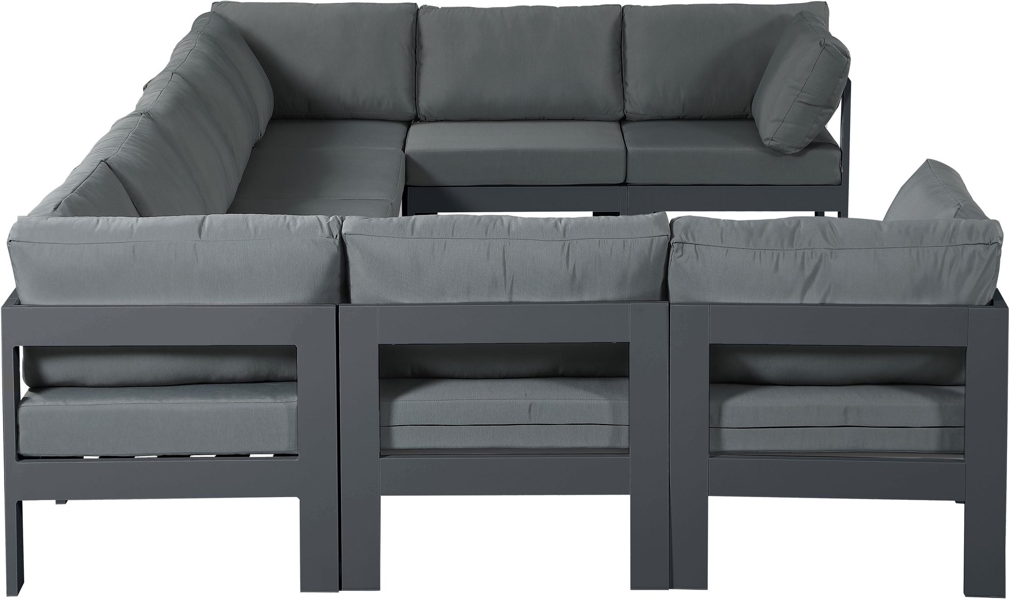 Nizuc 150" 9-Piece Outdoor Patio Waterproof Fabric Modular U-Shape Sectional with Aluminum Frame