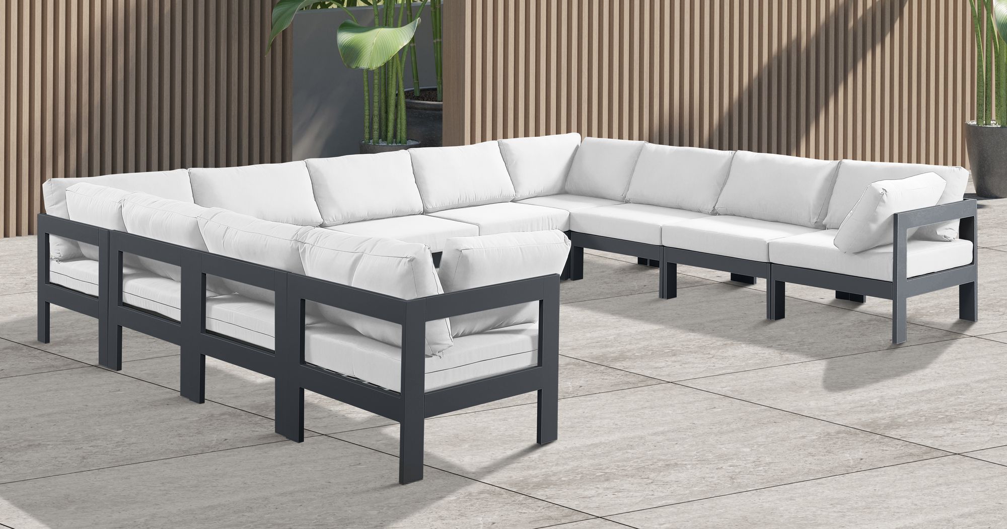 Nizuc 150" 11-Piece Outdoor Patio Waterproof Fabric Modular U-Shape Sectional with Dark Grey Aluminum Frame