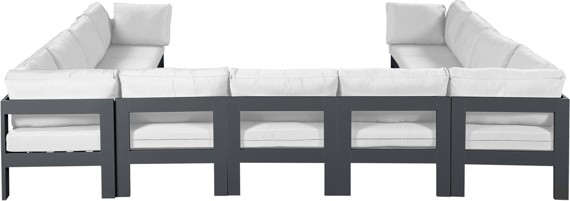 Nizuc 150" 11-Piece Outdoor Patio Waterproof Fabric Modular U-Shape Sectional with Dark Grey Aluminum Frame