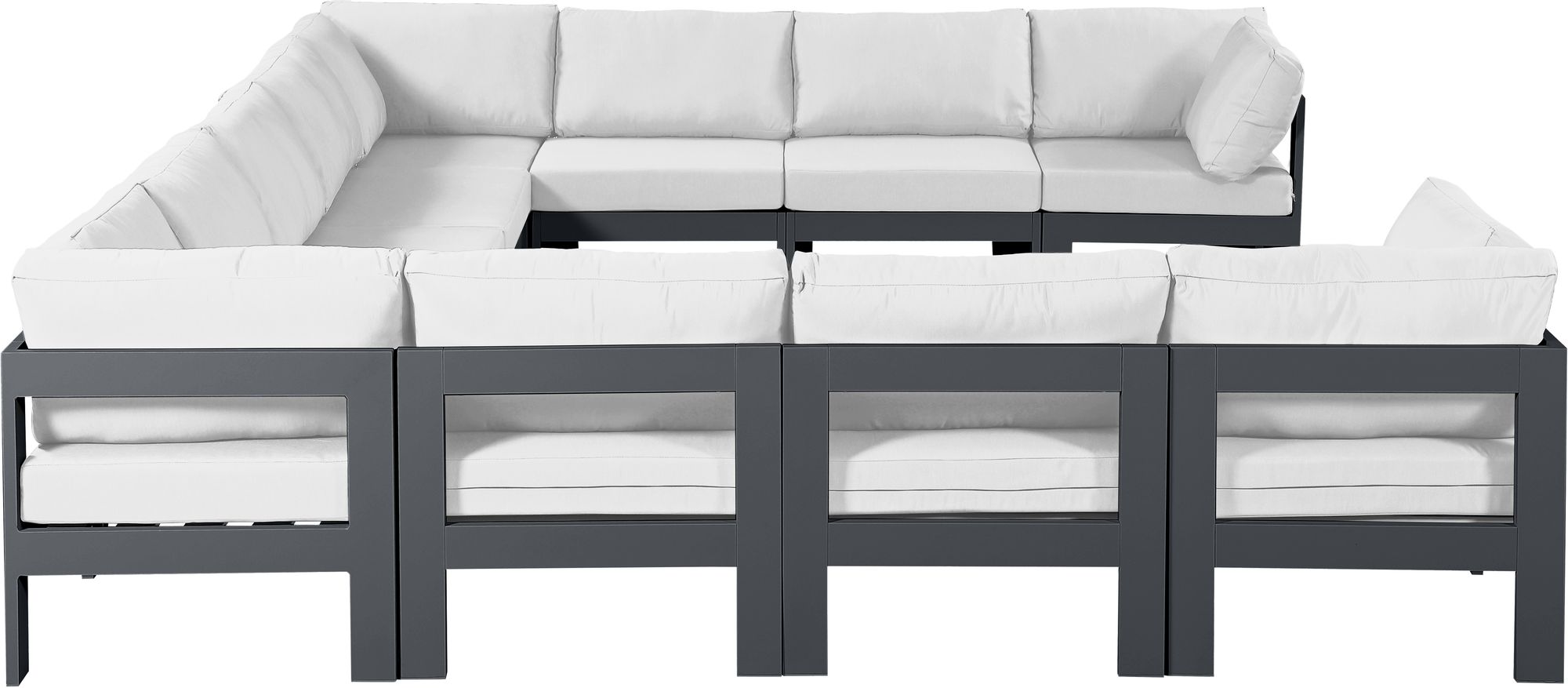 Nizuc 150" 11-Piece Outdoor Patio Waterproof Fabric Modular U-Shape Sectional with Dark Grey Aluminum Frame
