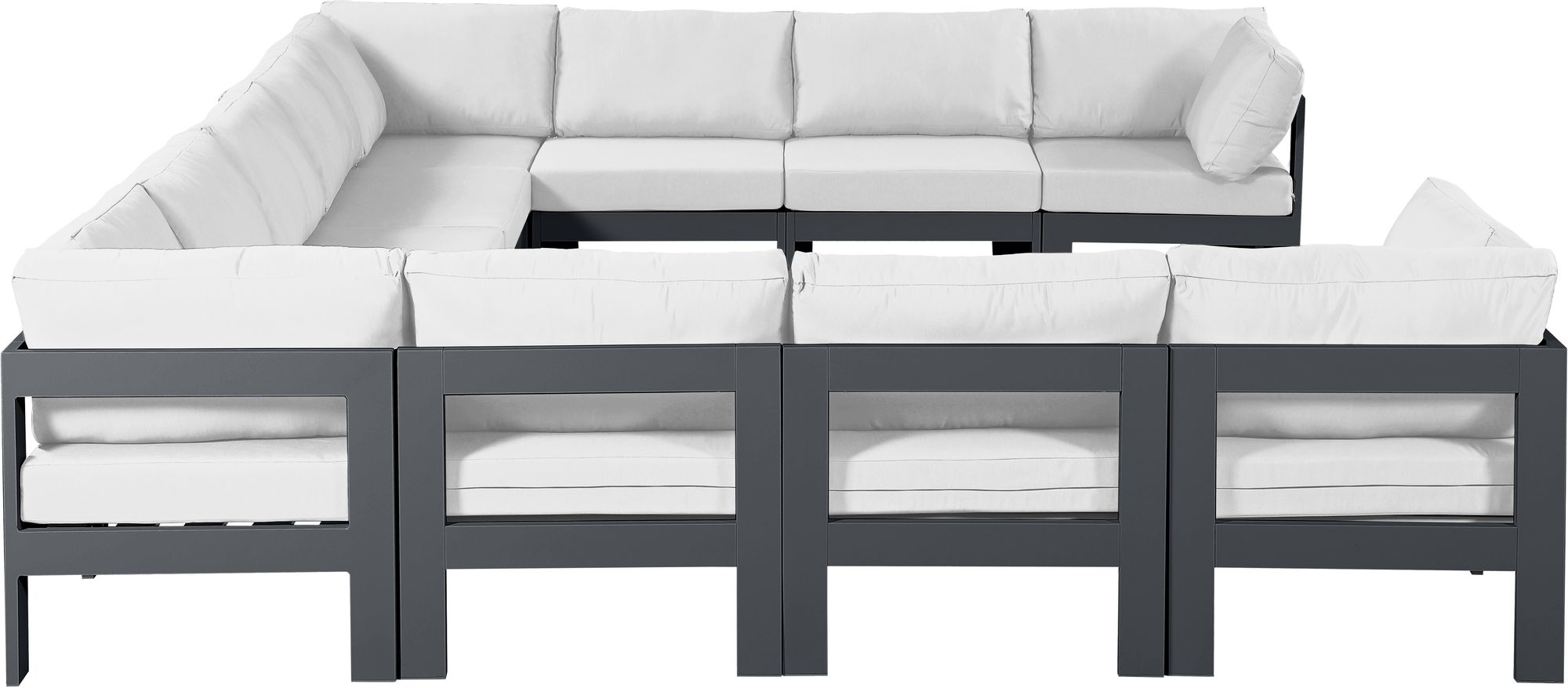 Nizuc 150" 11-Piece Outdoor Patio Waterproof Fabric Modular U-Shape Sectional with Dark Grey Aluminum Frame