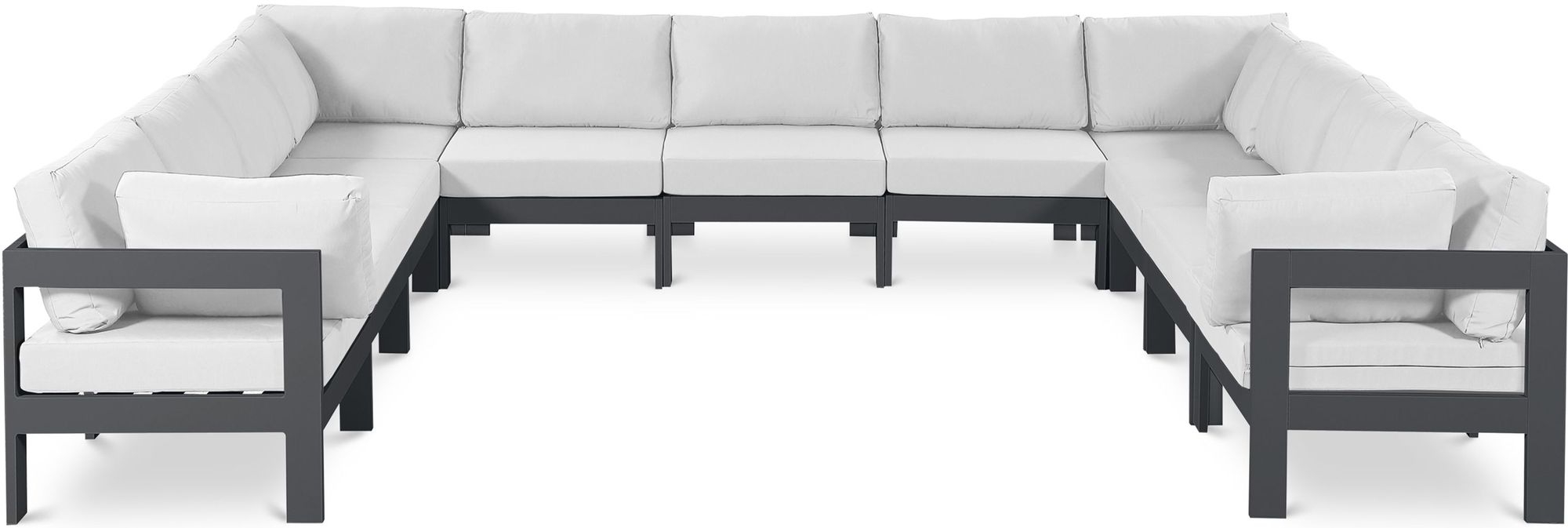 Nizuc 150" 11-Piece Outdoor Patio Waterproof Fabric Modular U-Shape Sectional with Dark Grey Aluminum Frame