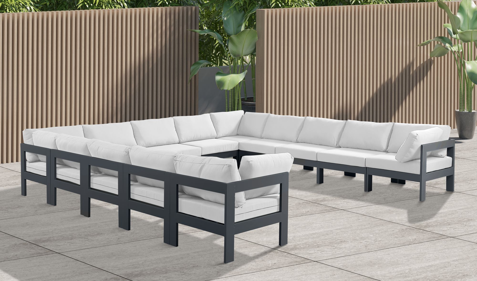 Nizuc 150" 13-Piece Outdoor Patio Waterproof Fabric Modular U-Shape Sectional with Dark Grey Aluminum Frame