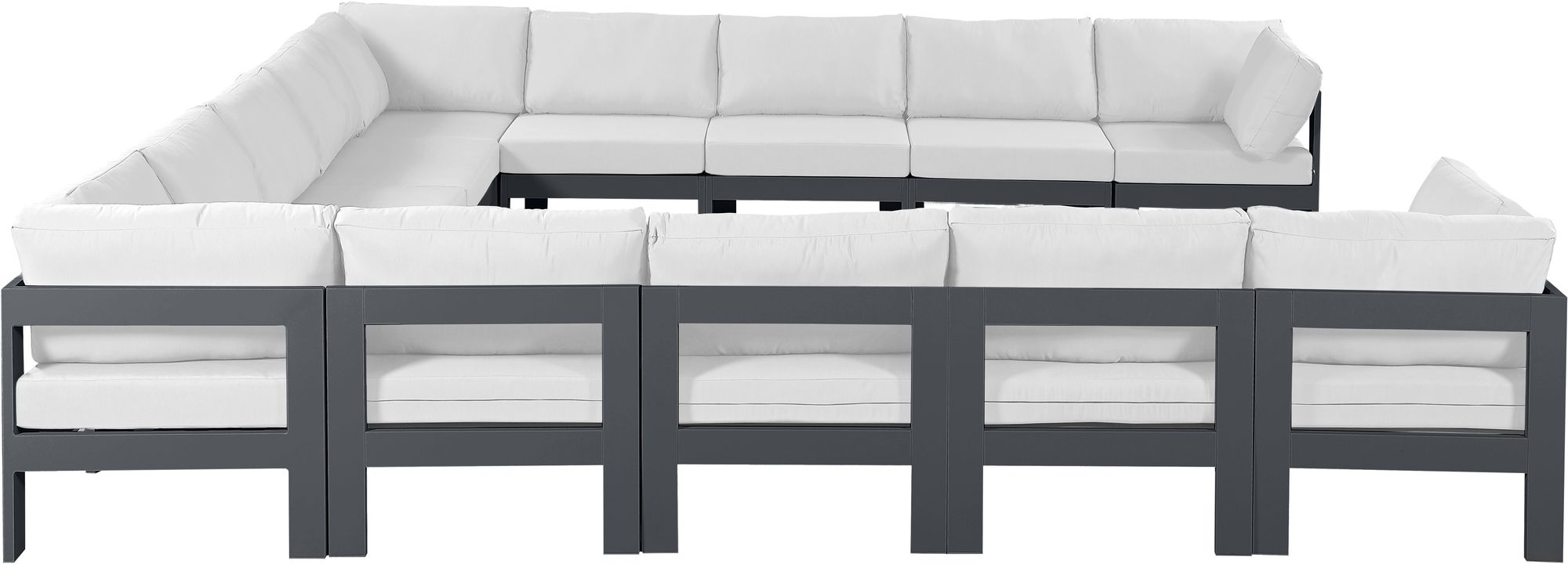 Nizuc 150" 13-Piece Outdoor Patio Waterproof Fabric Modular U-Shape Sectional with Dark Grey Aluminum Frame