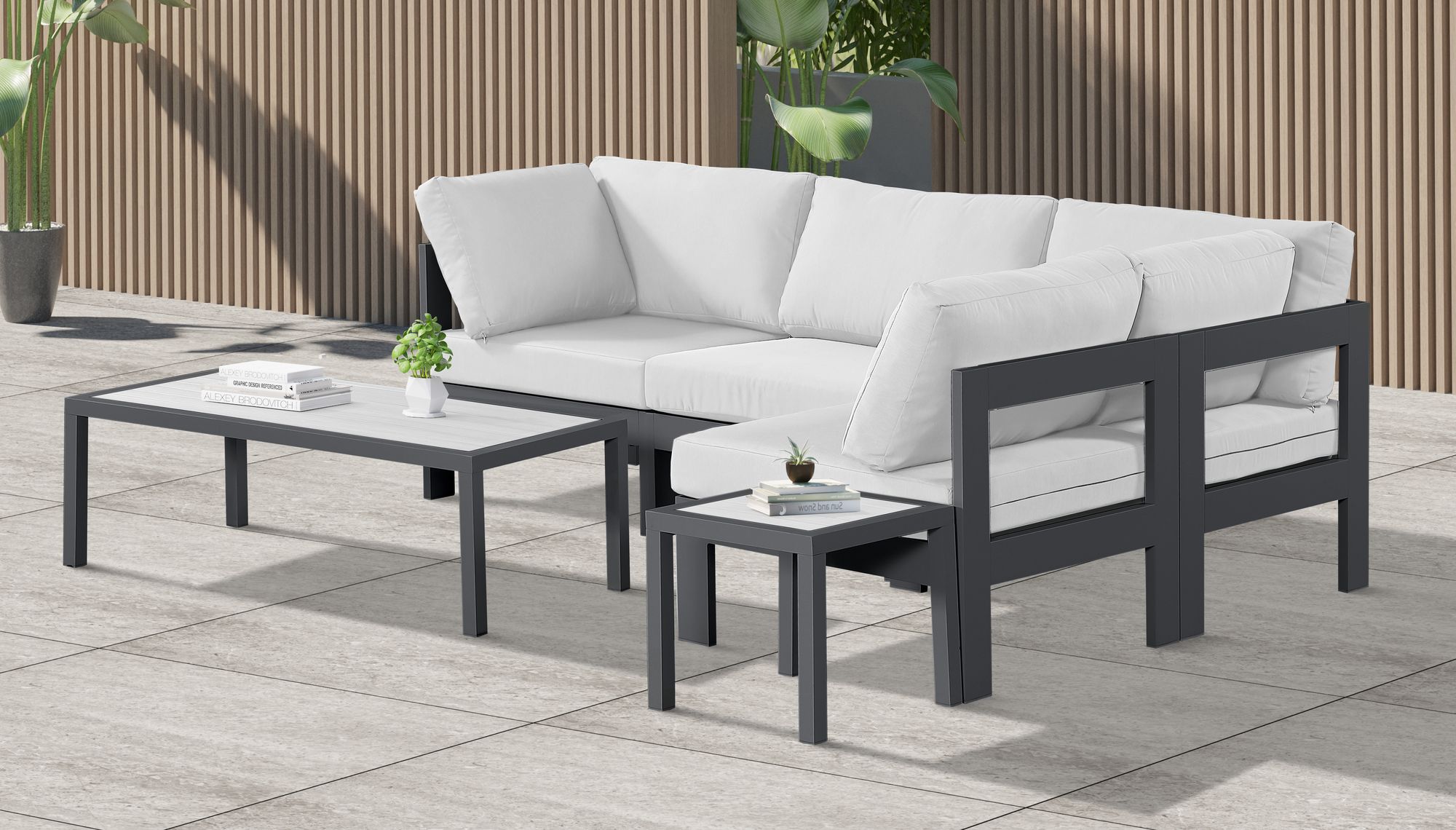 Nizuc 90" 4-Piece Outdoor Patio Waterproof Fabric Modular Sectional with Dark Grey Aluminum Frame