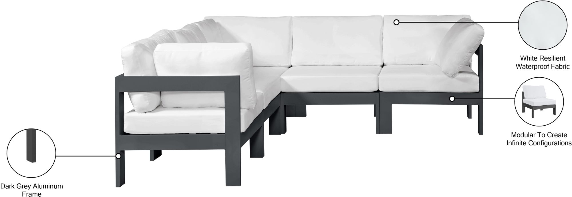 Nizuc 90" 5-Piece Outdoor Patio Waterproof Fabric Modular Sectional with Aluminum Frame