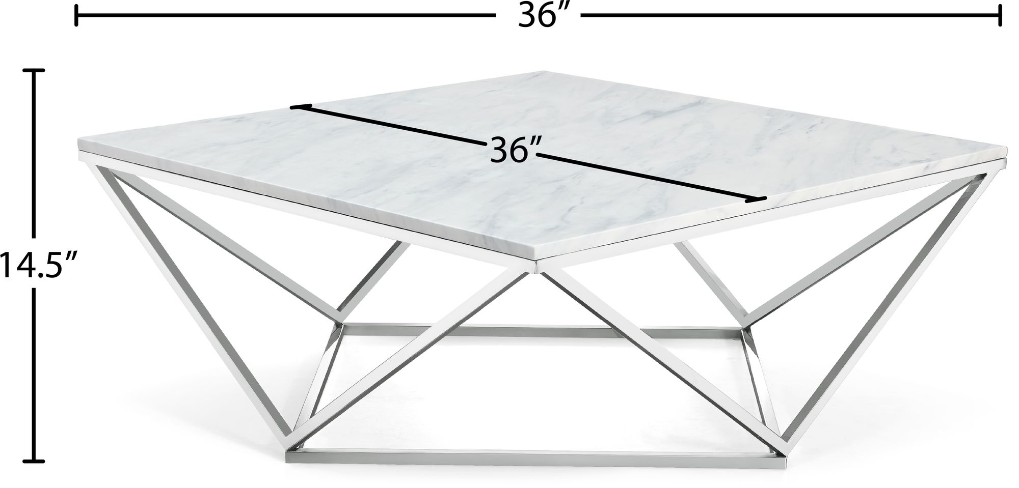 Skyler 36" Square Marble Coffee Table with Chrome Stainless Steel Base