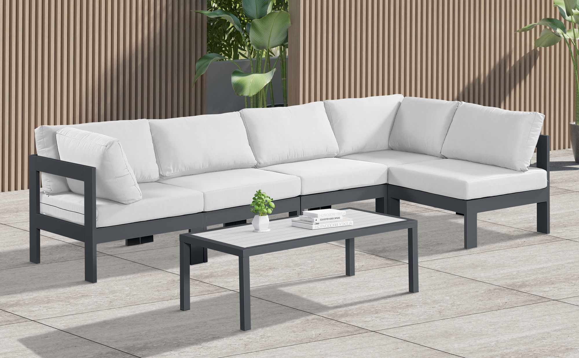 Nizuc 120" 5-Piece Outdoor Patio Waterproof Fabric Modular Sectional with Dark Grey Aluminum Frame