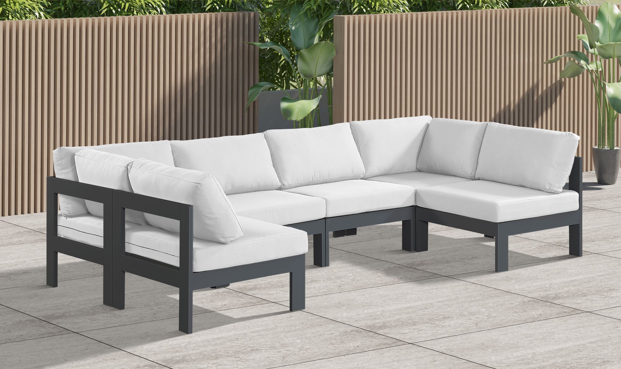 Nizuc 120" 6-Piece Outdoor Patio Waterproof Fabric Modular U-Shape Sectional with Dark Grey Aluminum Frame