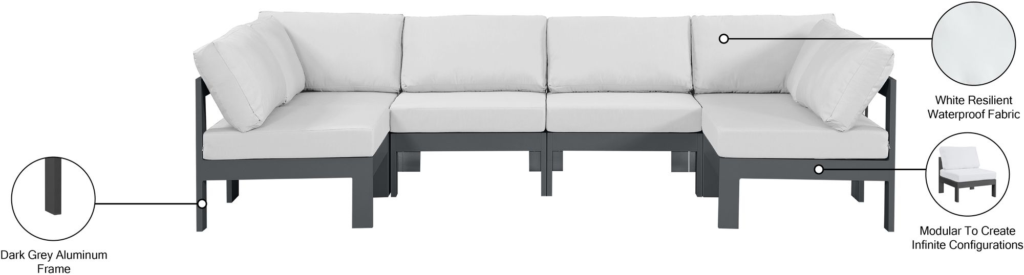 Nizuc 120" 6-Piece Outdoor Patio Waterproof Fabric Modular U-Shape Sectional with Aluminum Frame