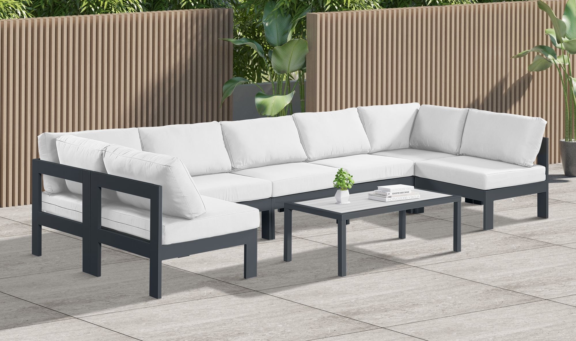 Nizuc 150" 7-Piece Outdoor Patio Waterproof Fabric Modular U-Shape Sectional with Aluminum Frame