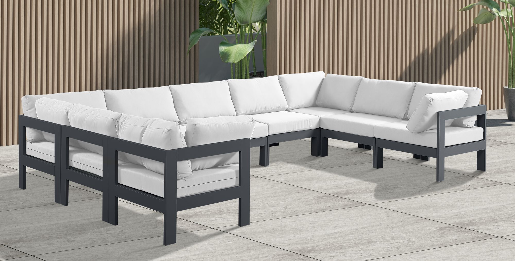 Nizuc 150" 9-Piece Outdoor Patio Waterproof Fabric Modular U-Shape Sectional with Dark Grey Aluminum Frame