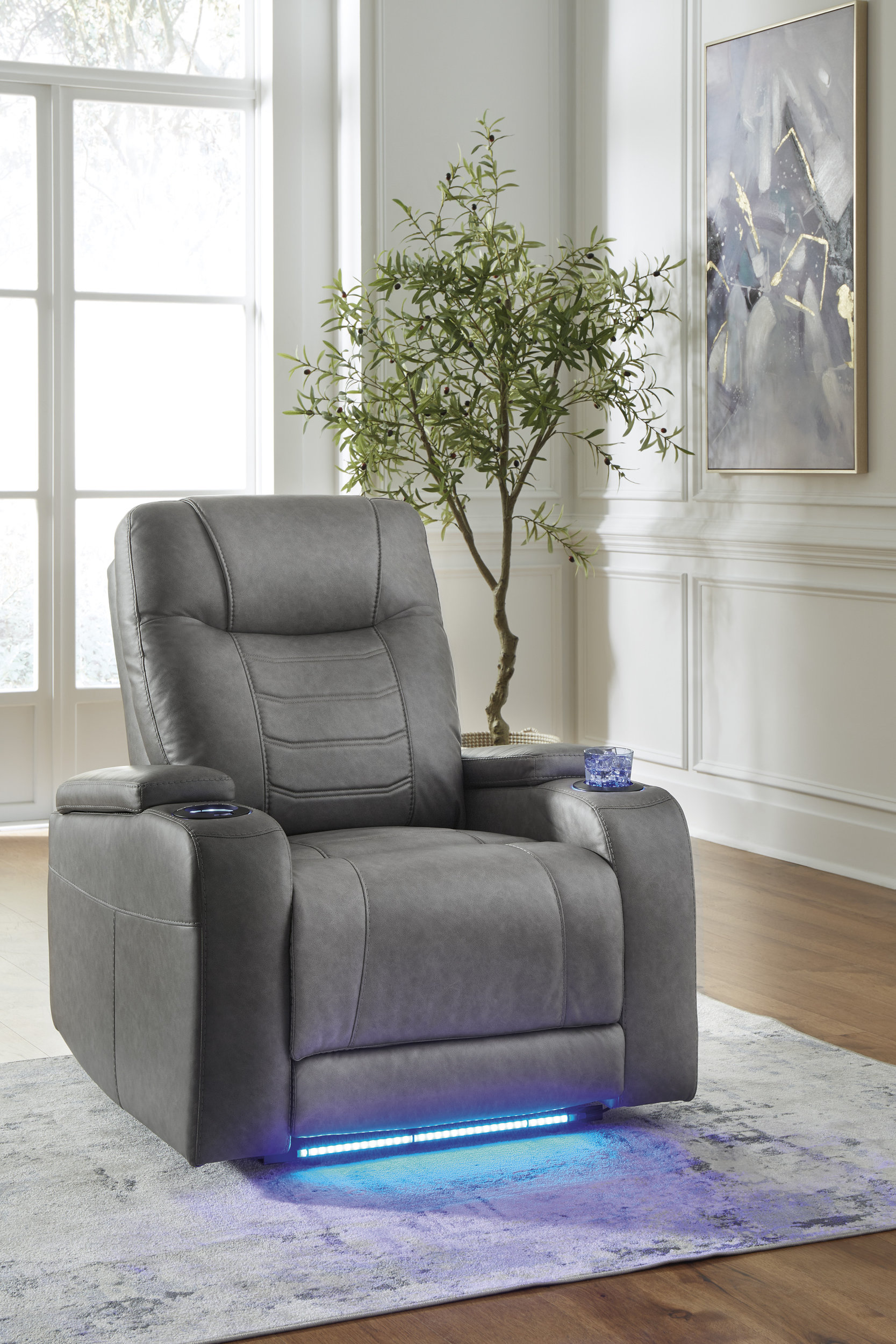 Schooner Rocks Faux Leather PWR Recliner/ADJ Headrest