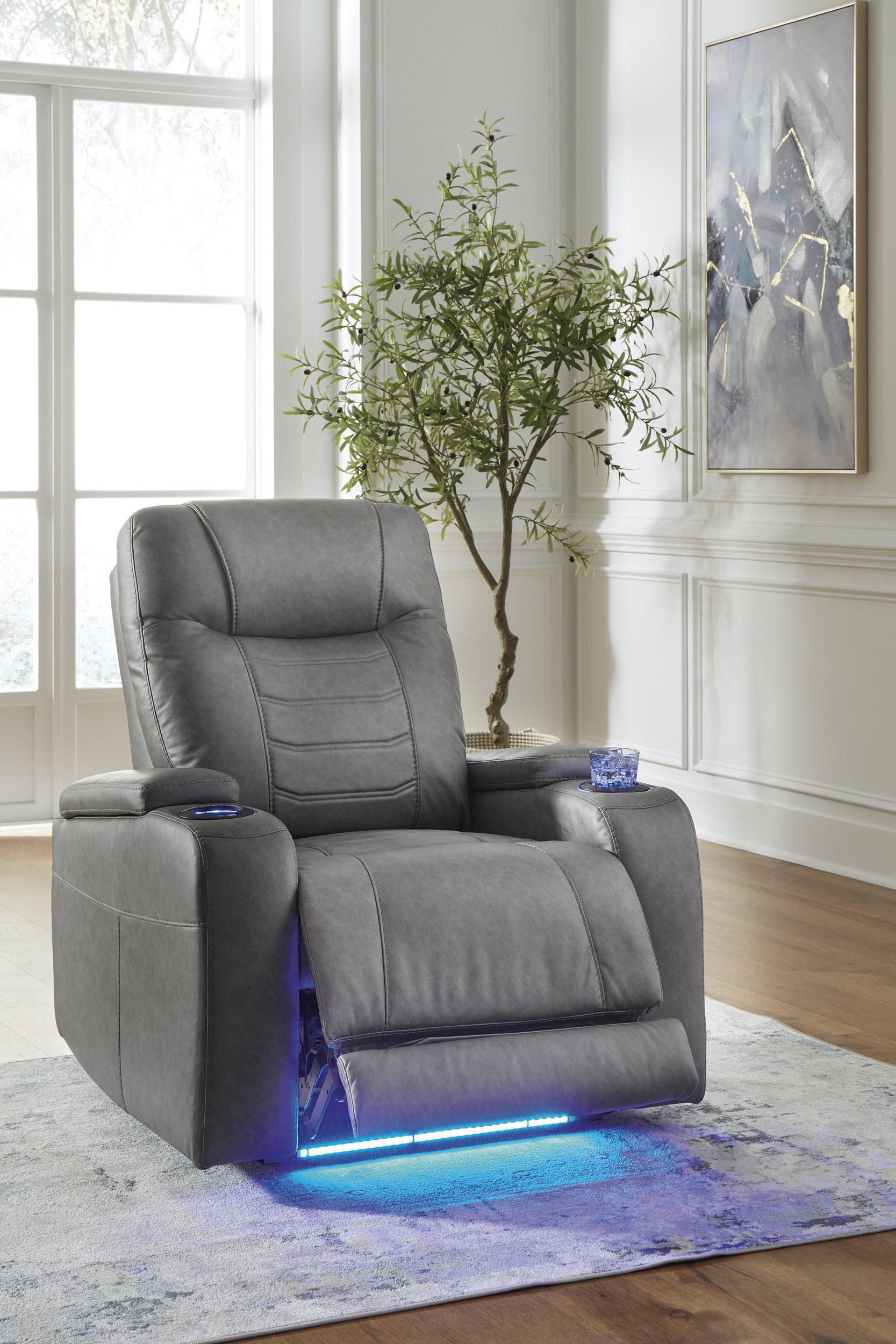 Schooner Rocks Faux Leather PWR Recliner/ADJ Headrest
