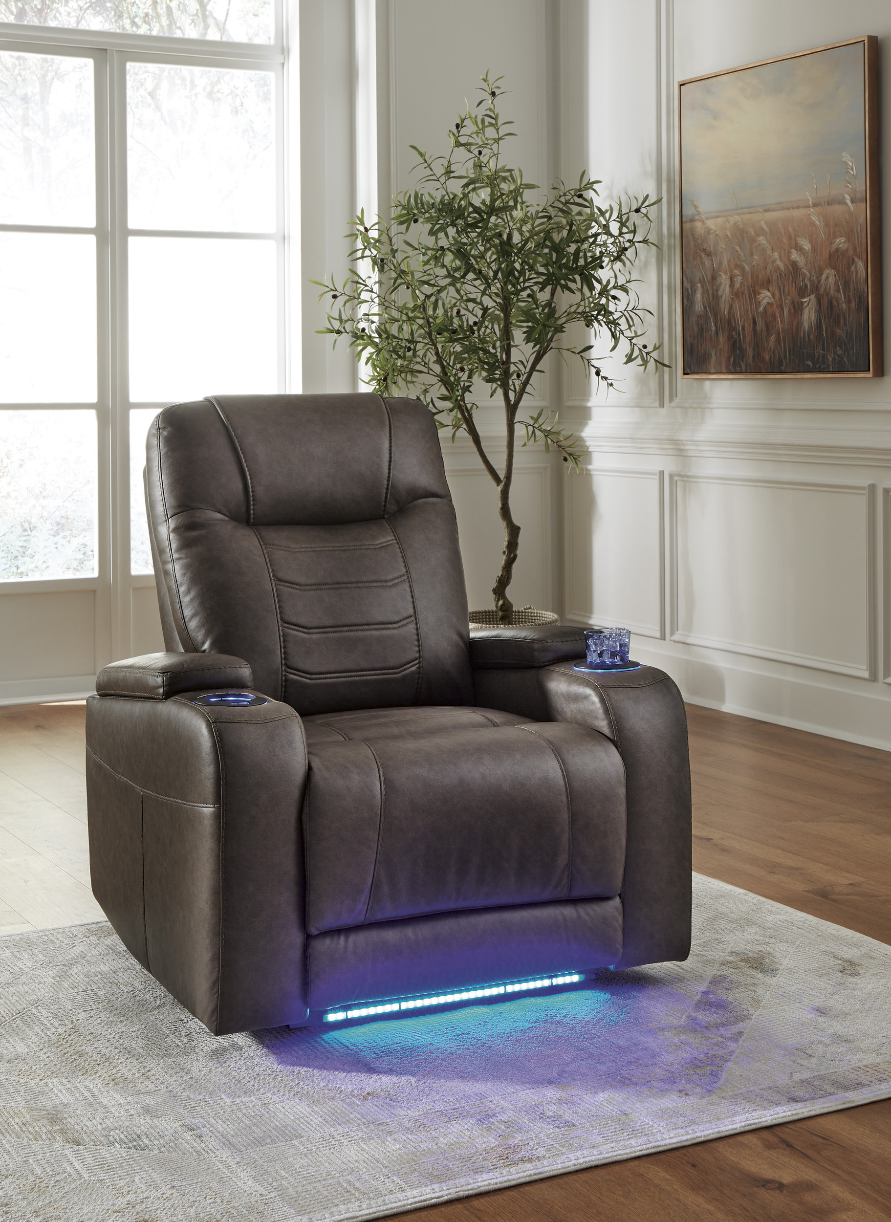Schooner Rocks Faux Leather PWR Recliner/ADJ Headrest