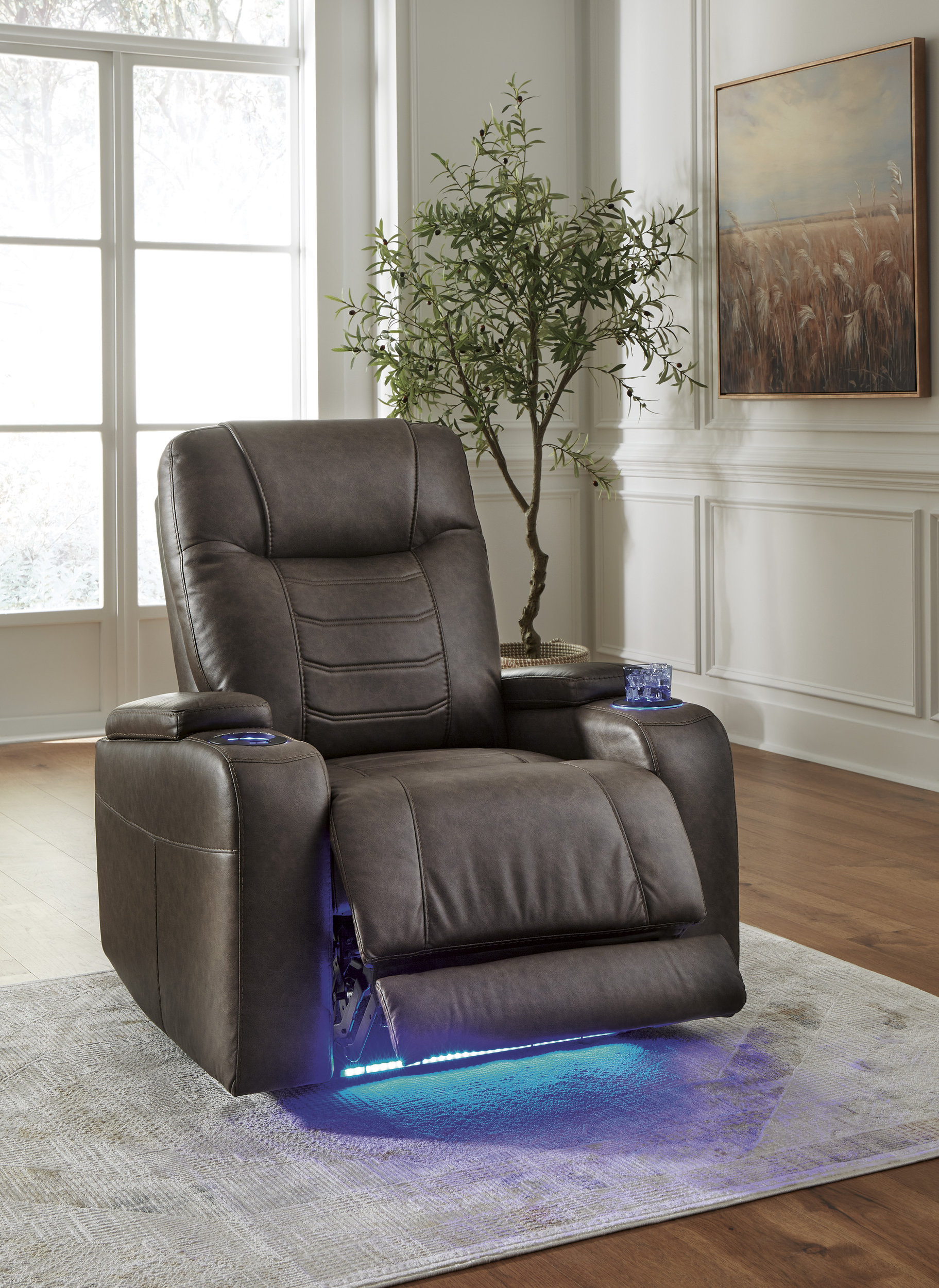 Schooner Rocks Faux Leather PWR Recliner/ADJ Headrest