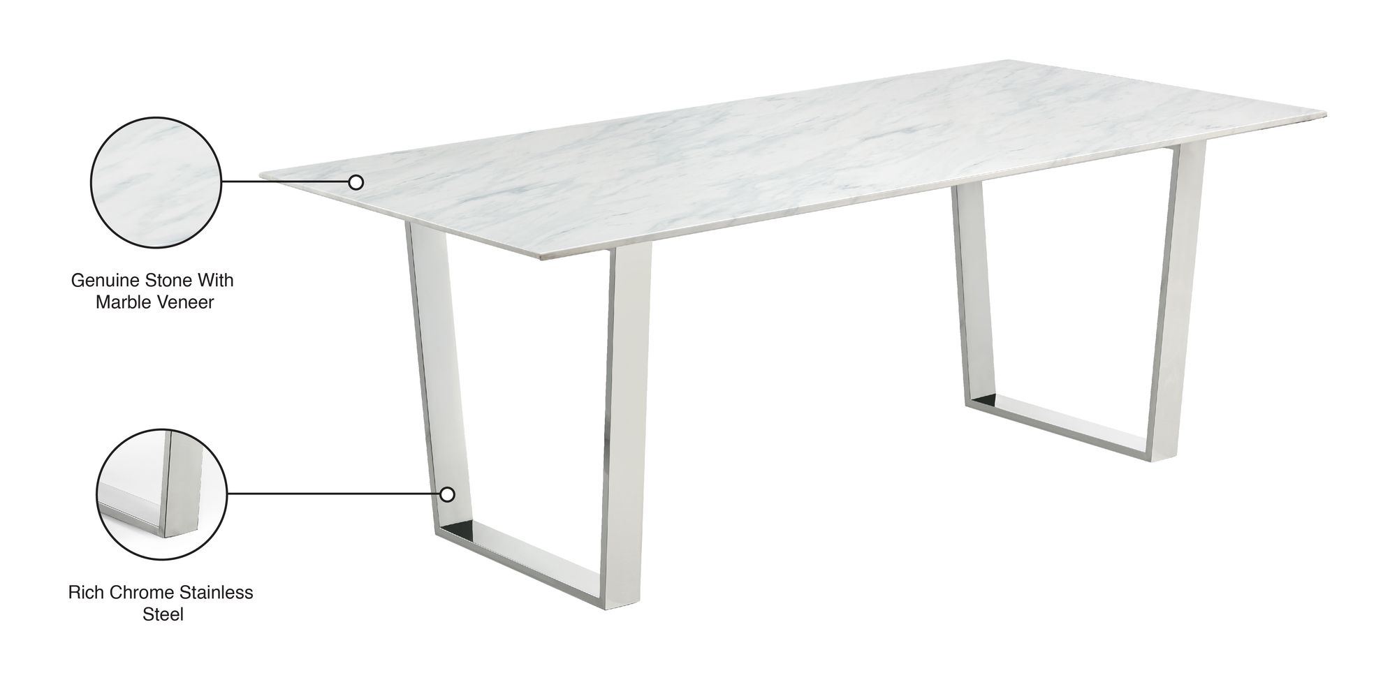 Carlton 78" Rectangular Genuine Stone Dining Table with Chrome Stainless Steel Base