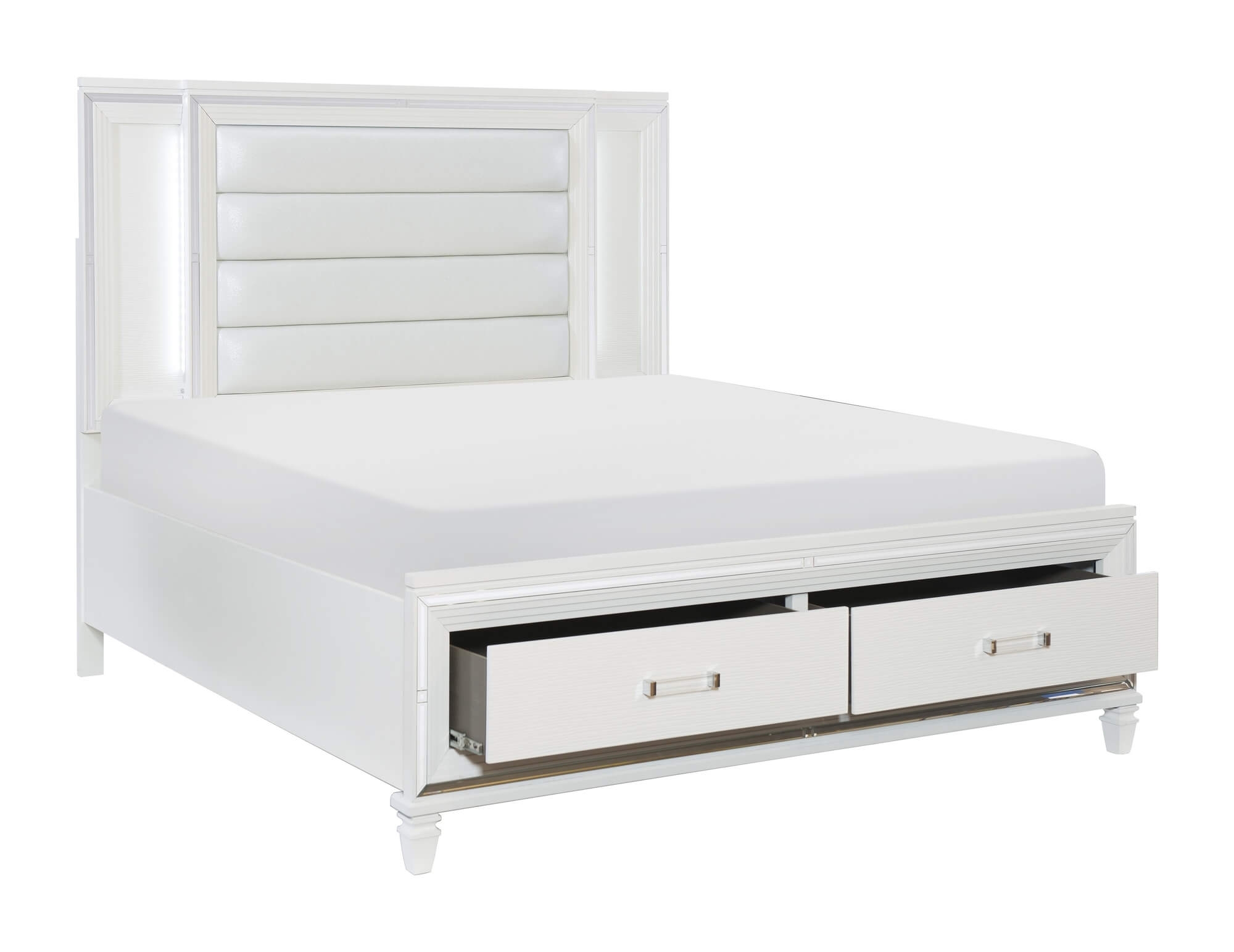Tamsin Leatherette Storage Platform Bed with LED Lighting, Queen Size