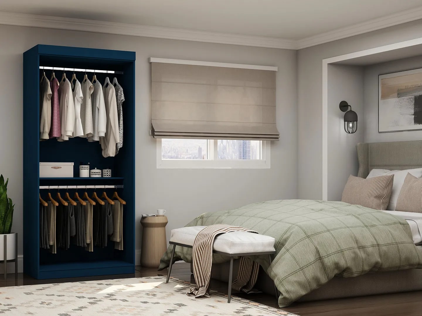 Mulberry 35.9-inch Open Double Hanging Wardrobe Closet w/2 Hanging Rods 