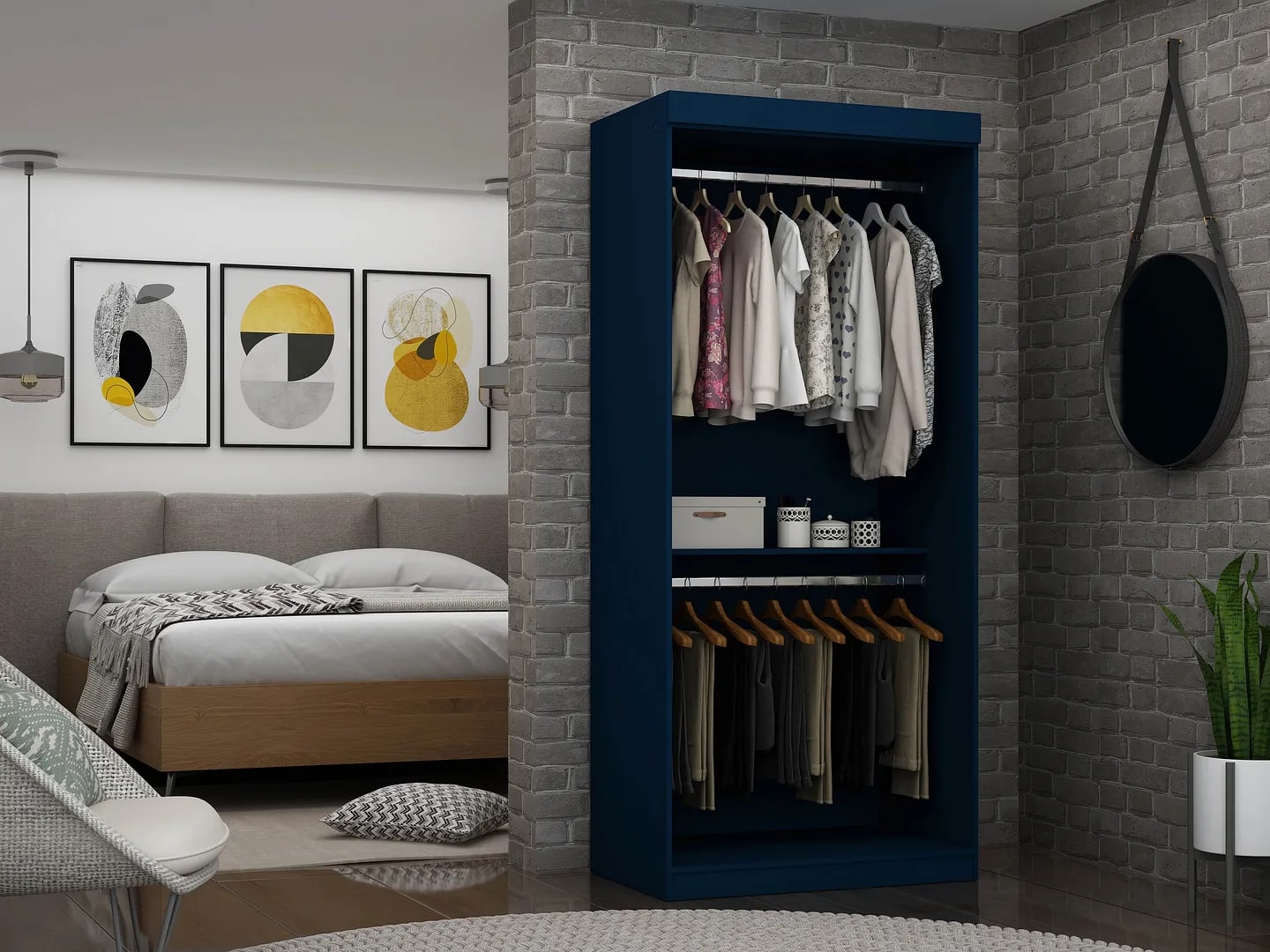Mulberry 35.9-inch Open Double Hanging Wardrobe Closet w/2 Hanging Rods 