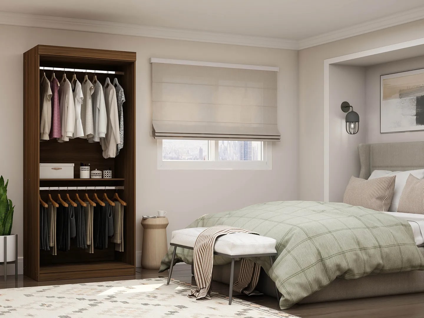 Mulberry 35.9-inch Open Double Hanging Wardrobe Closet w/2 Hanging Rods 