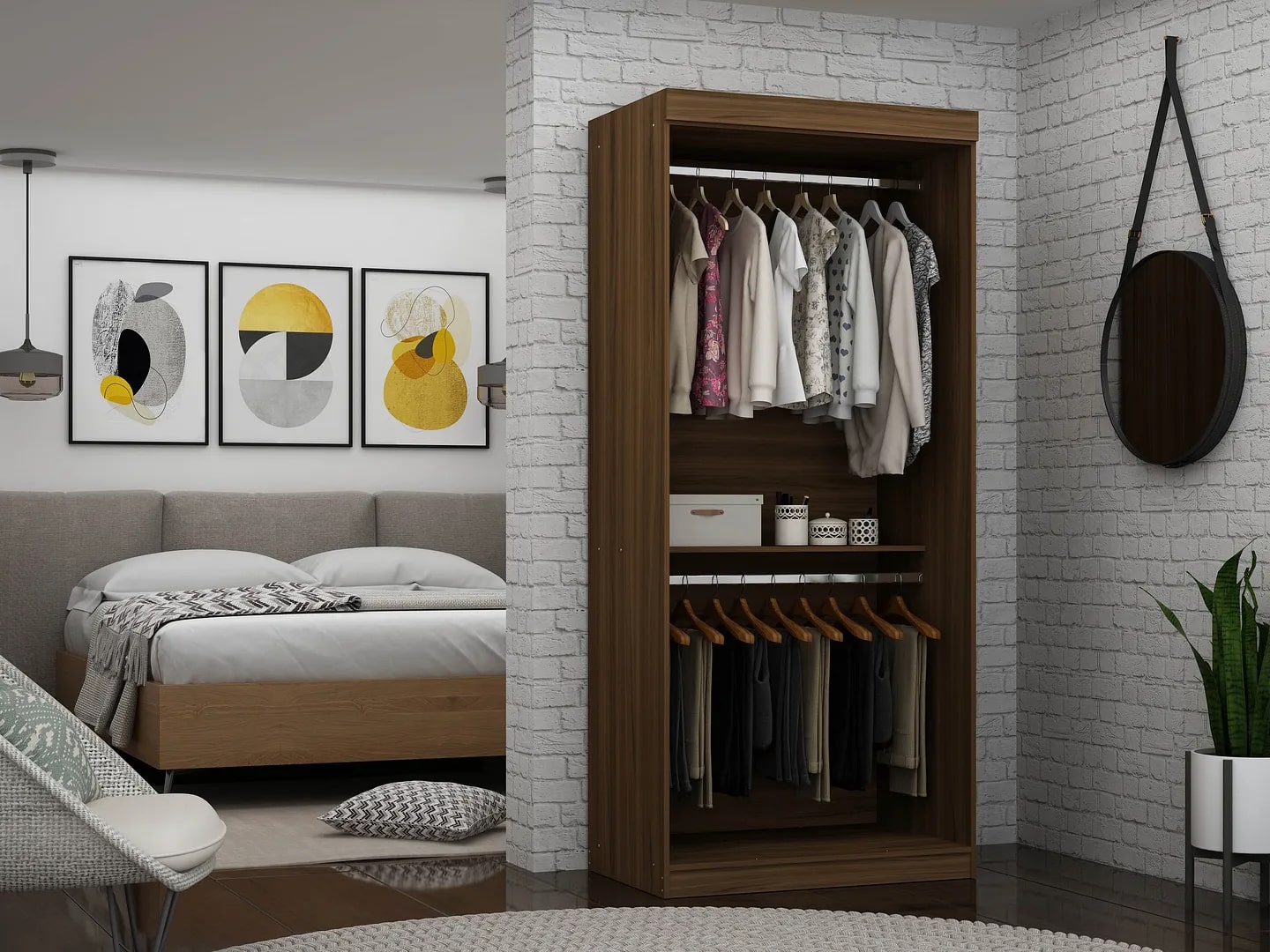 Mulberry 35.9-inch Open Double Hanging Wardrobe Closet w/2 Hanging Rods 