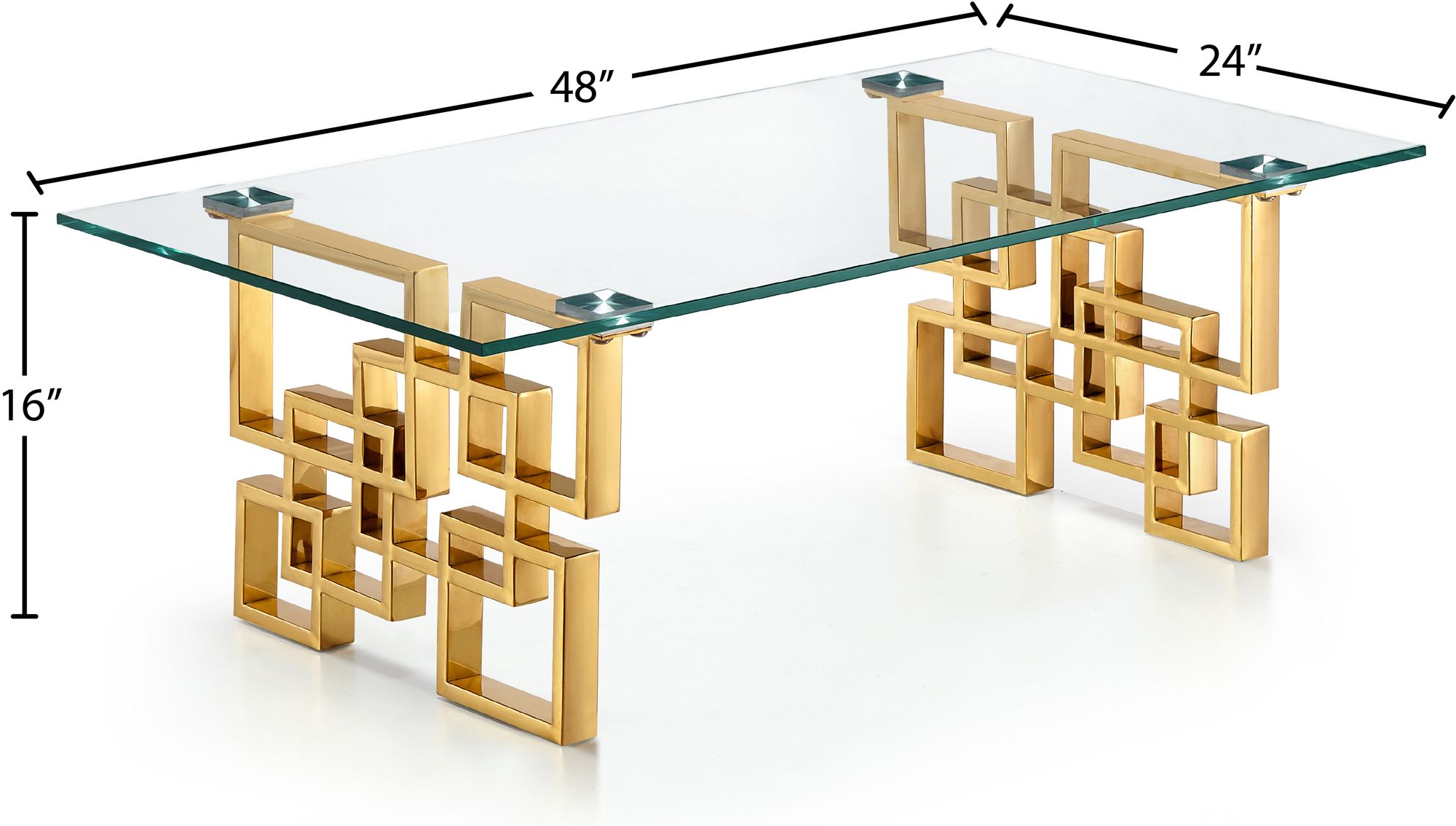 Pierre 48" Rectangular Glass Coffee Table with Gold Stainless Steel Base