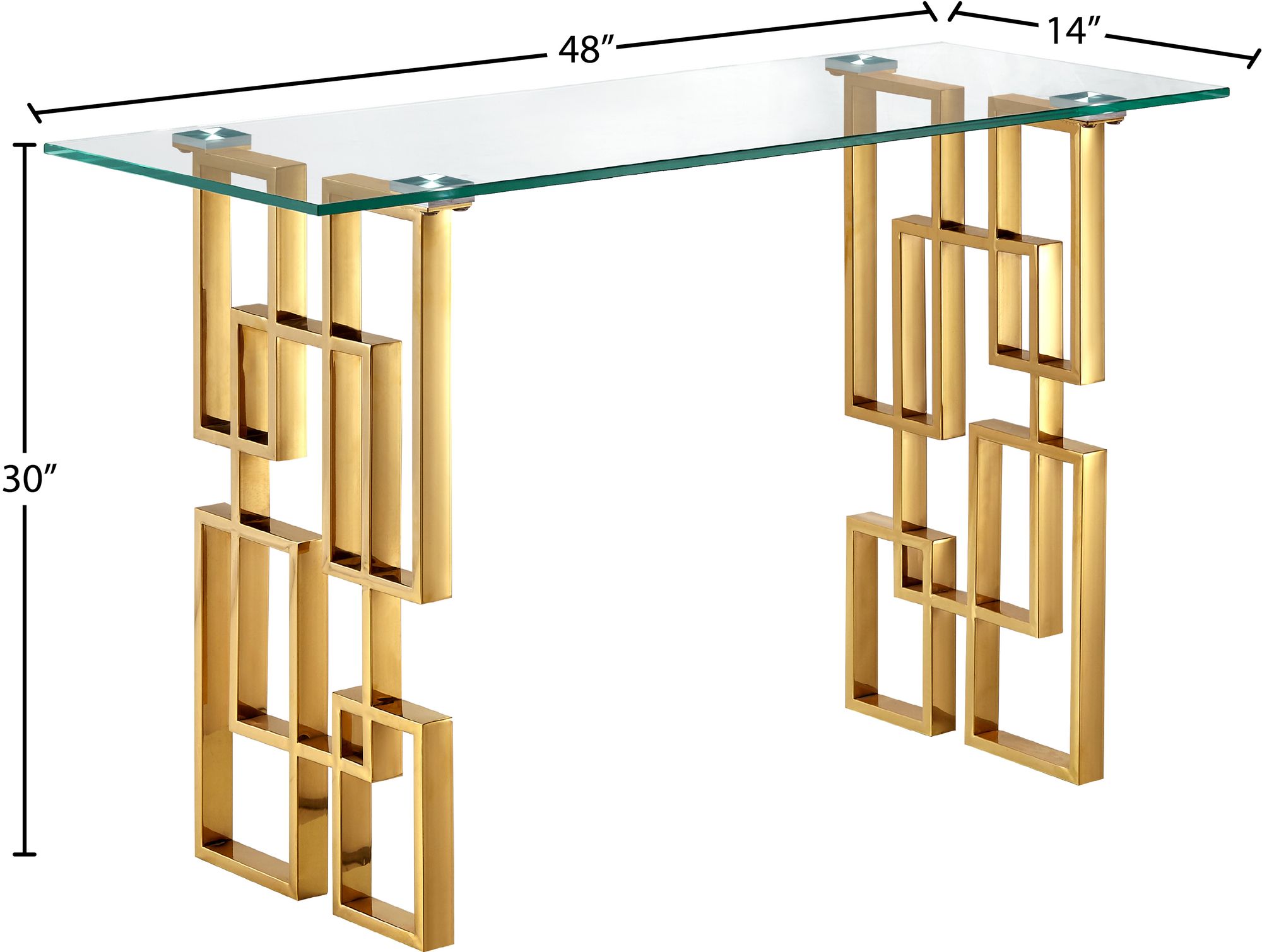Pierre 48" Rectangular Glass Console Table with Gold Stainless Steel Base
