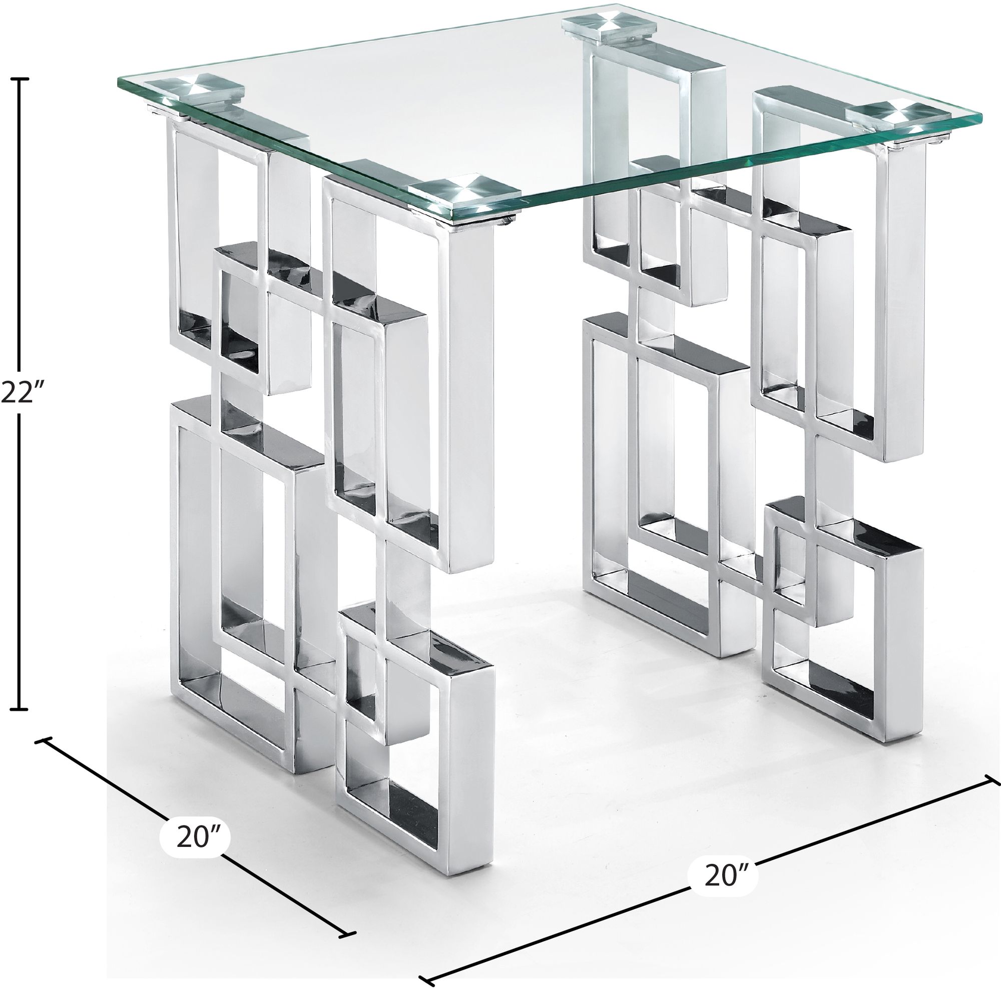 Alexis 20" Square Glass Coffee Table with Chrome Stainless Steel Base