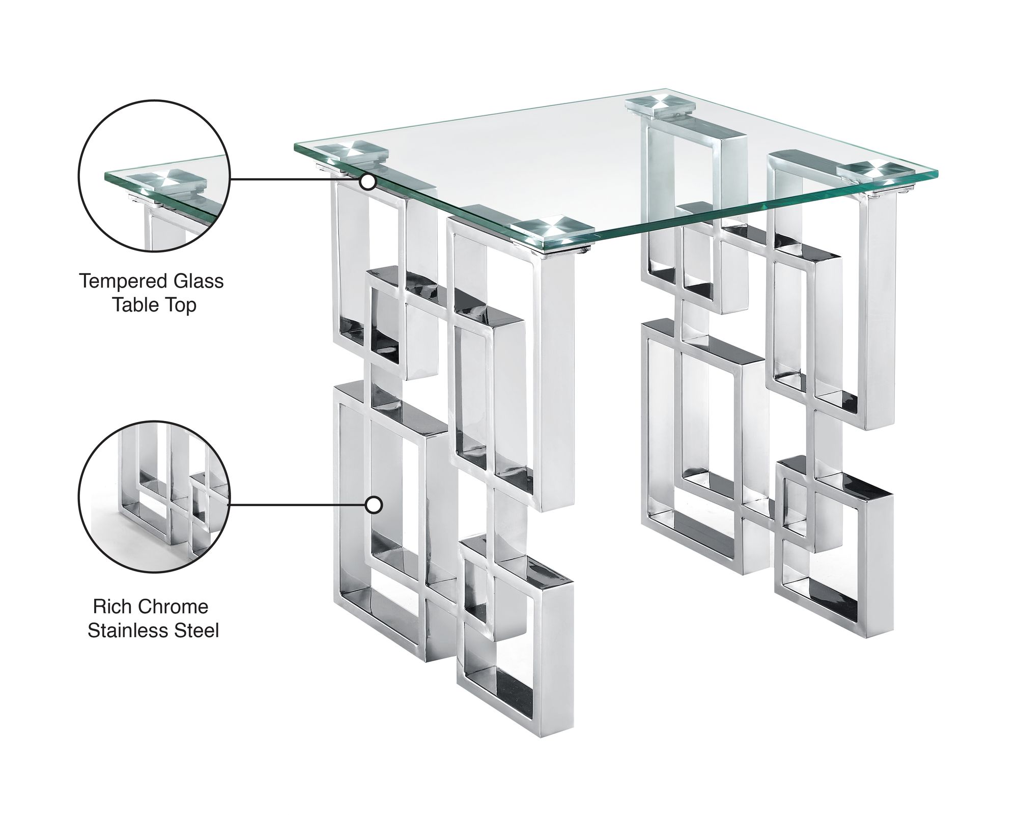 Alexis 20" Square Glass Coffee Table with Chrome Stainless Steel Base