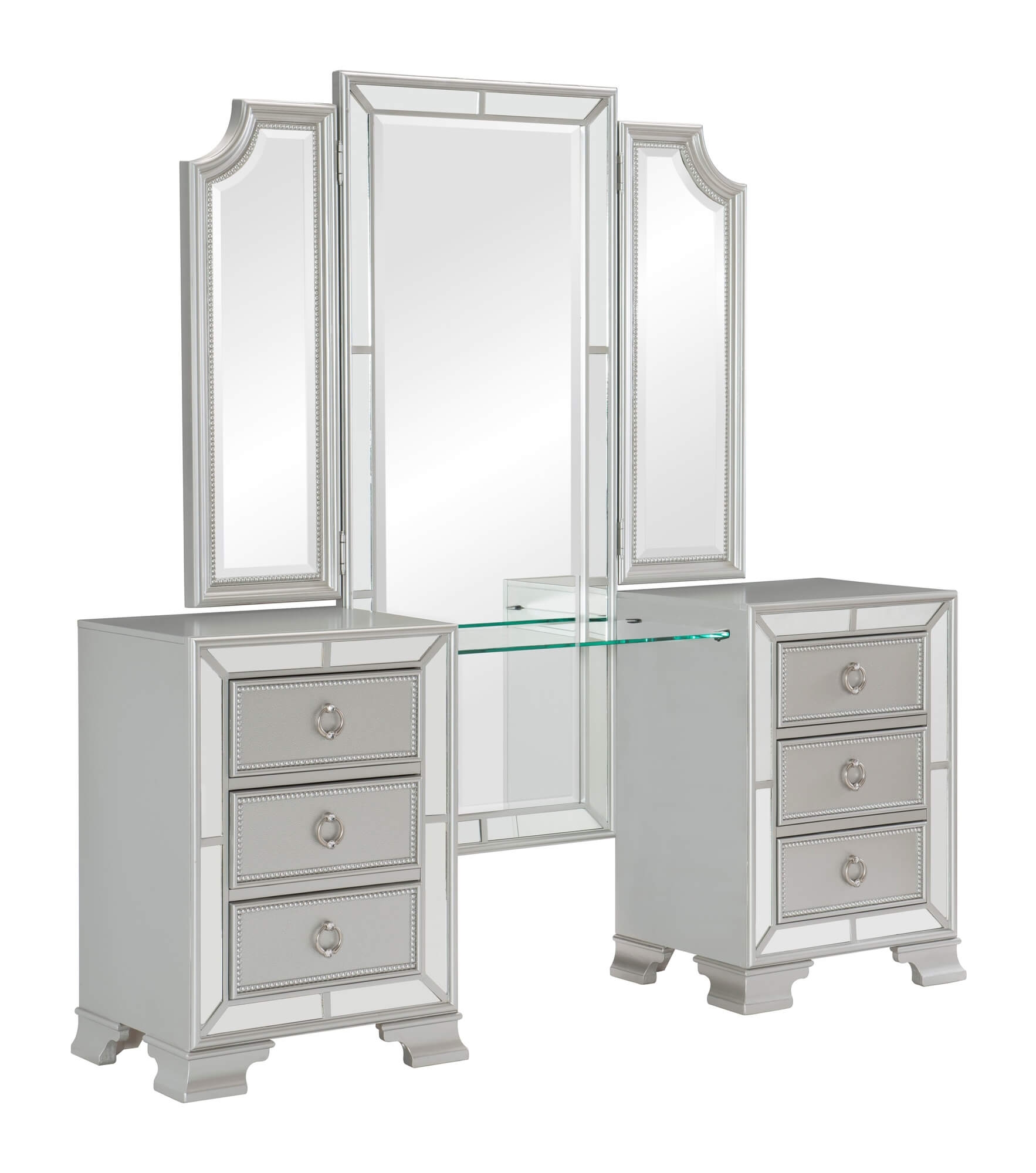 Avondale Wood/Wood Veneer/Mirrored Vanity Dresser w/ Mirror