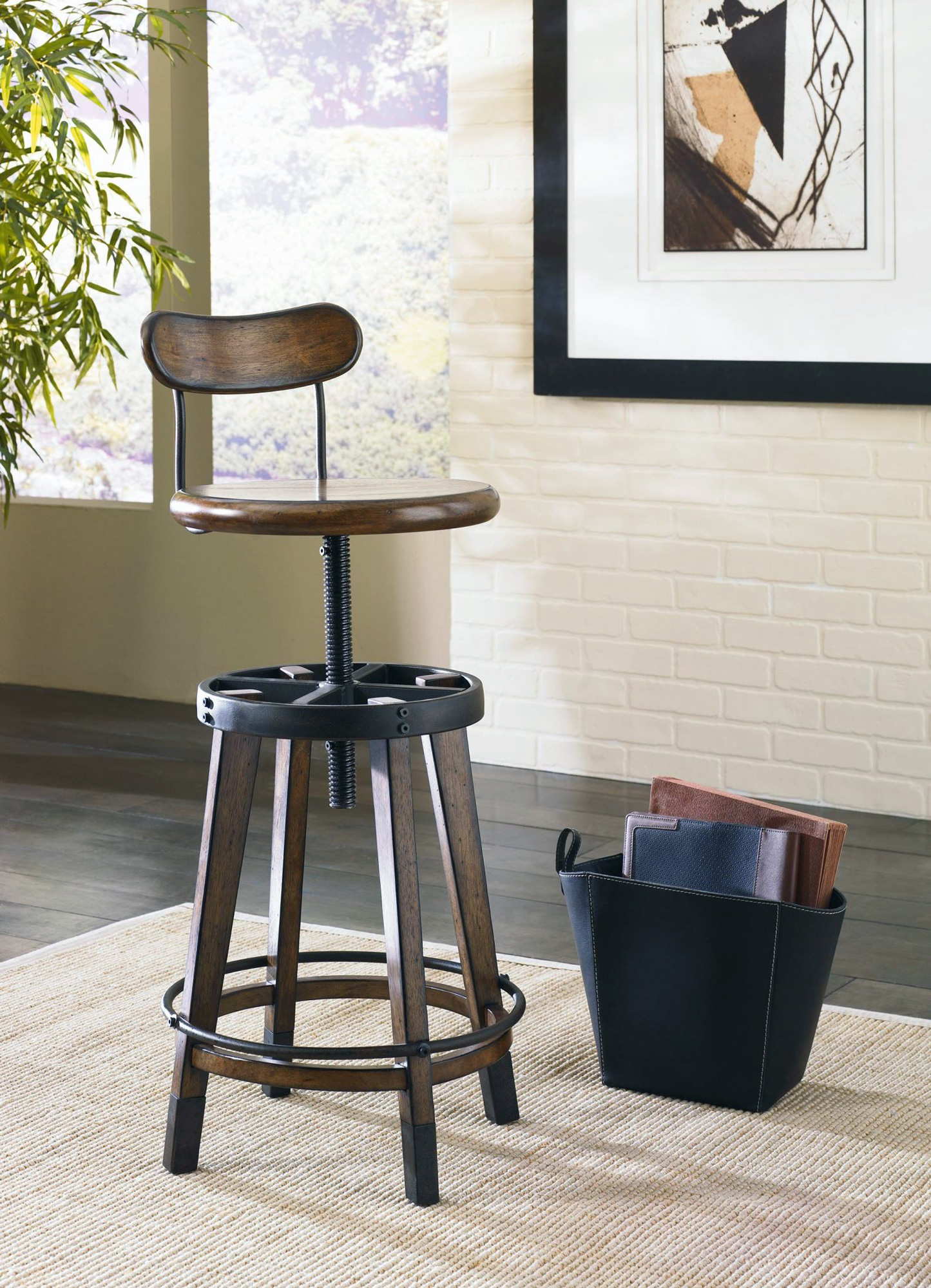 Oak Swivel Adjustable Bar Stool