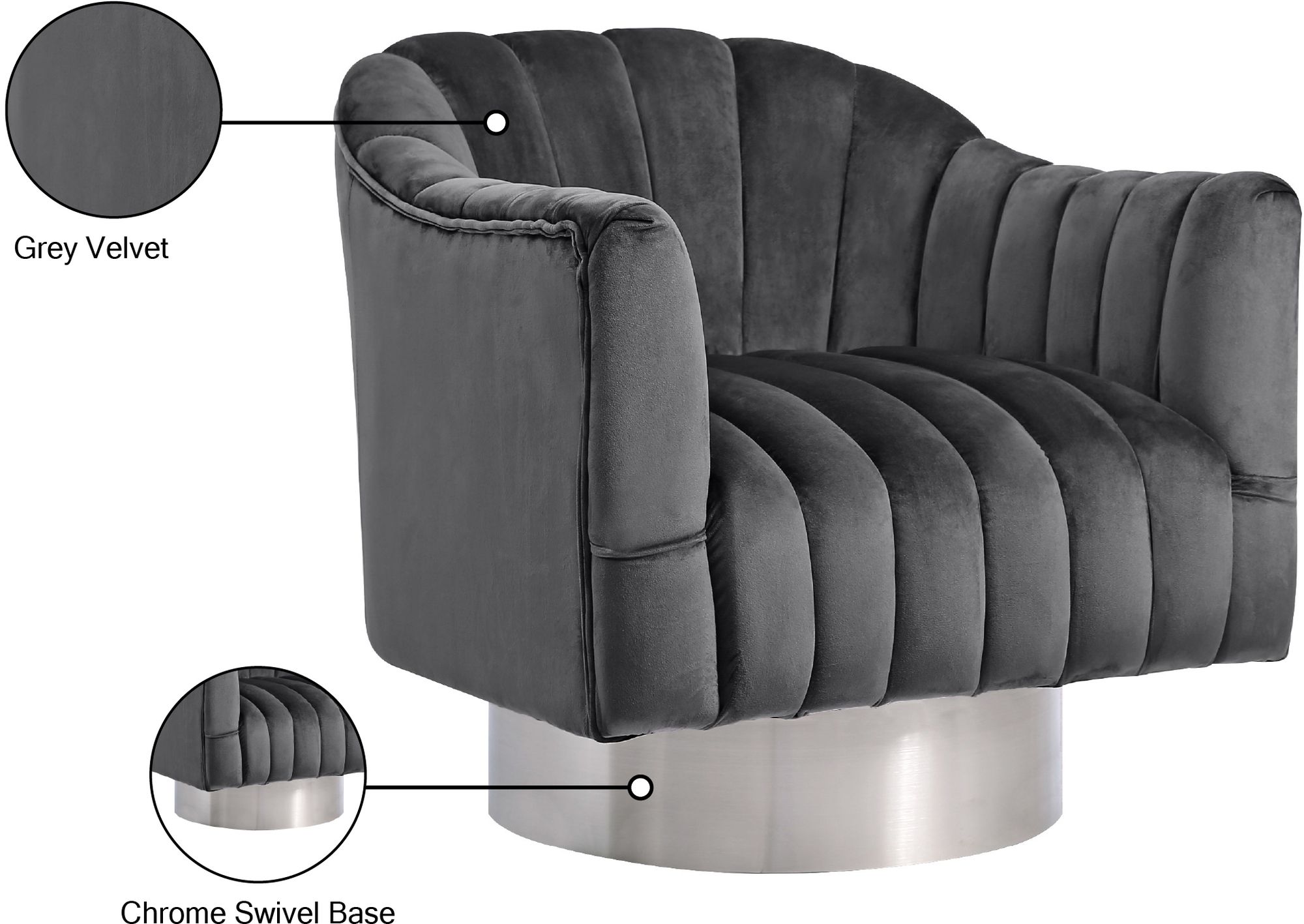 Farrah Velvet Chair with Chrome Swivel Base