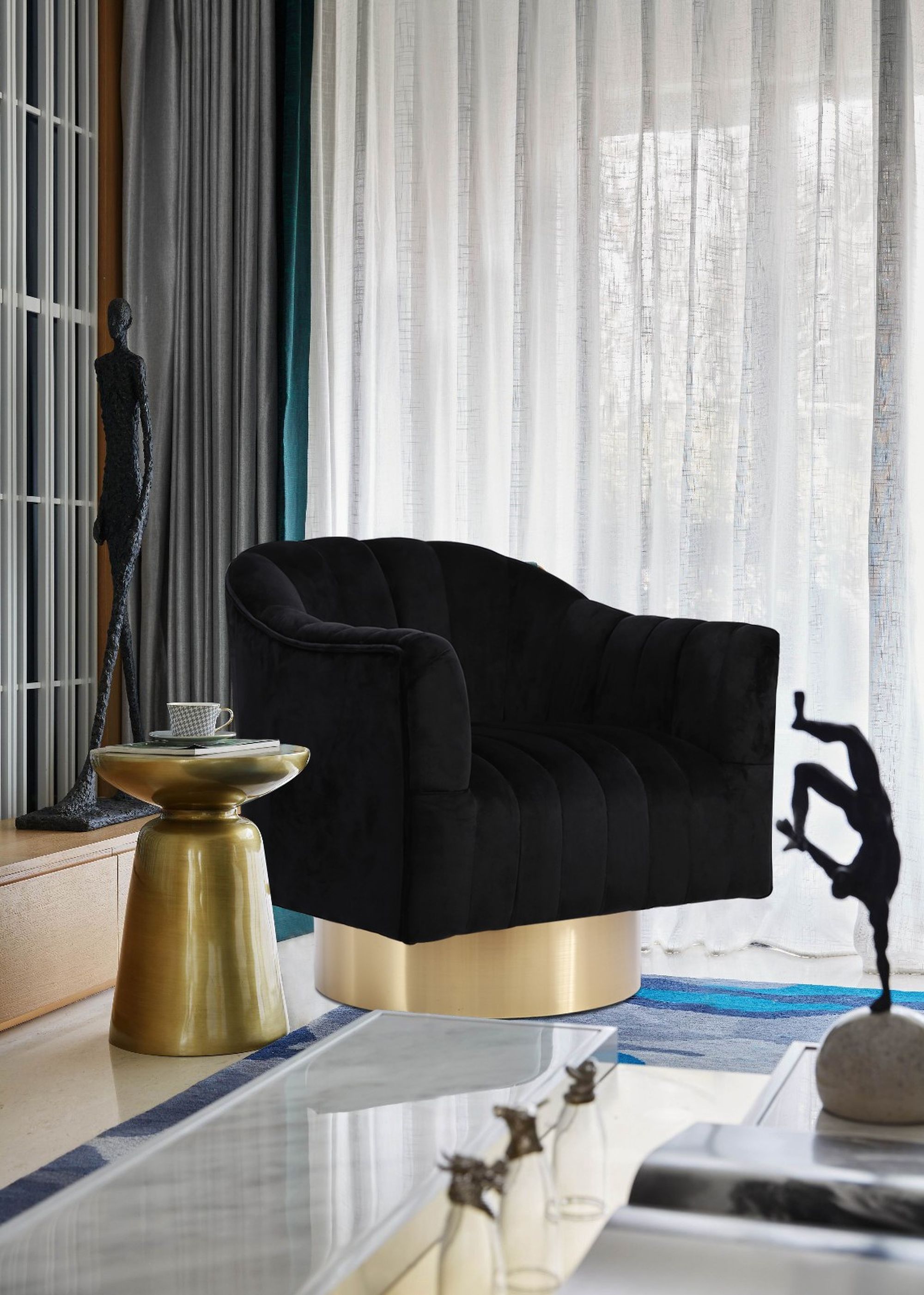 Farrah Velvet Chair with Gold Swivel Base