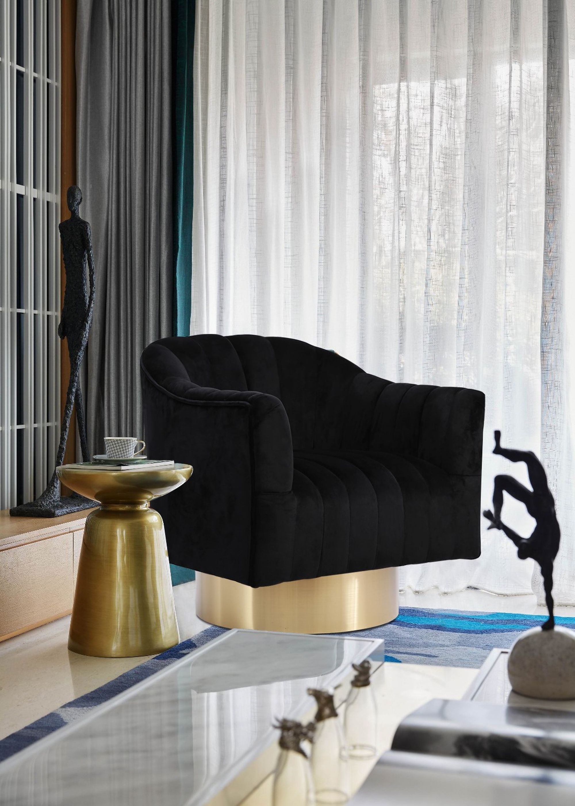 Farrah Velvet Chair with Swivel Base