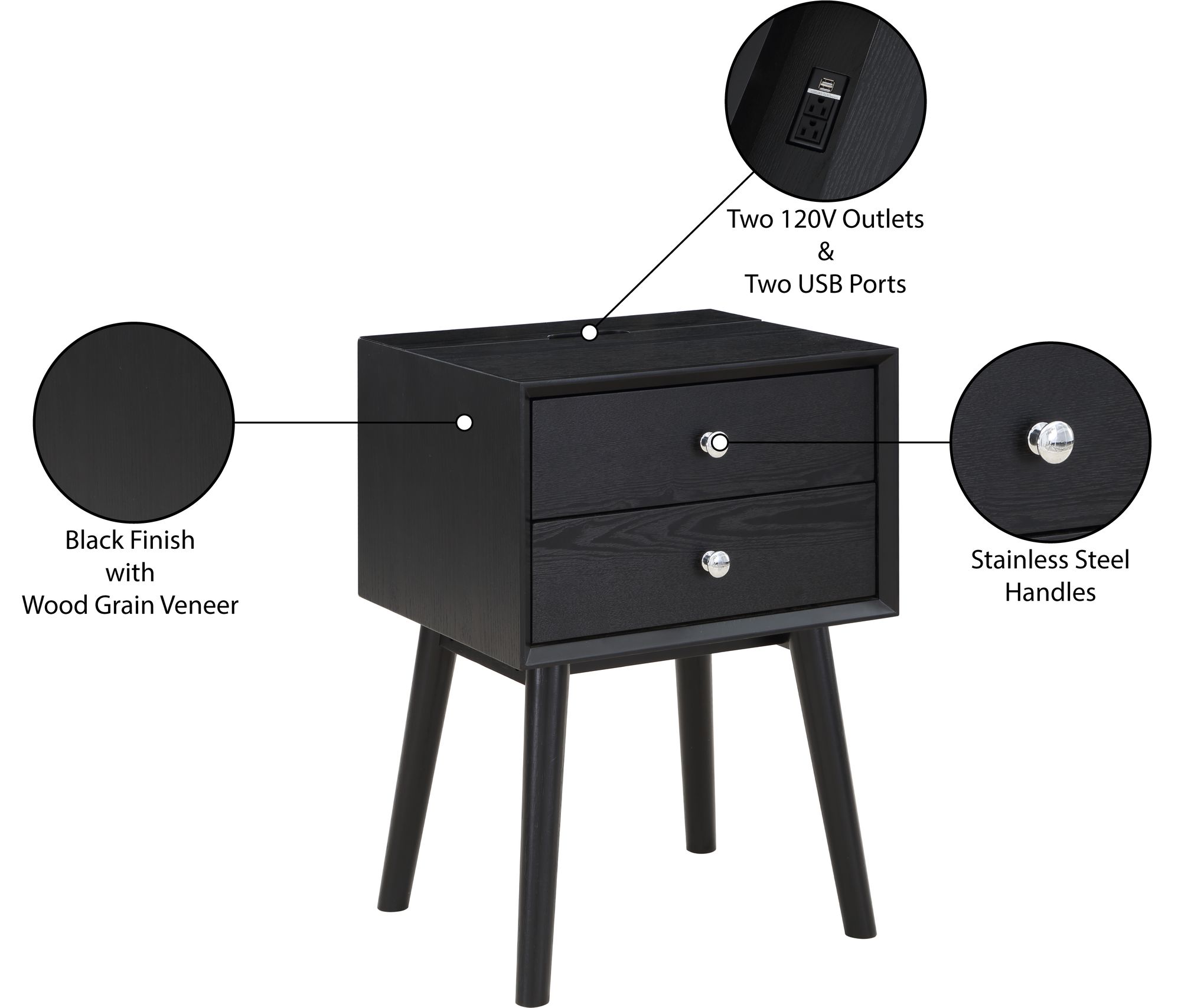 Teddy 2-Drawer Wood Veneer Nightstand