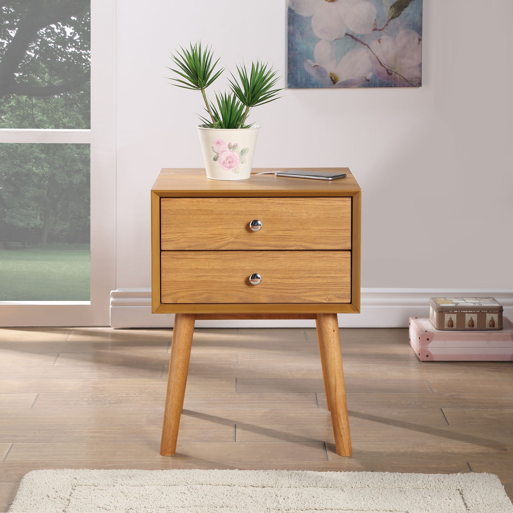 Teddy 2-Drawer Wood Veneer Nightstand