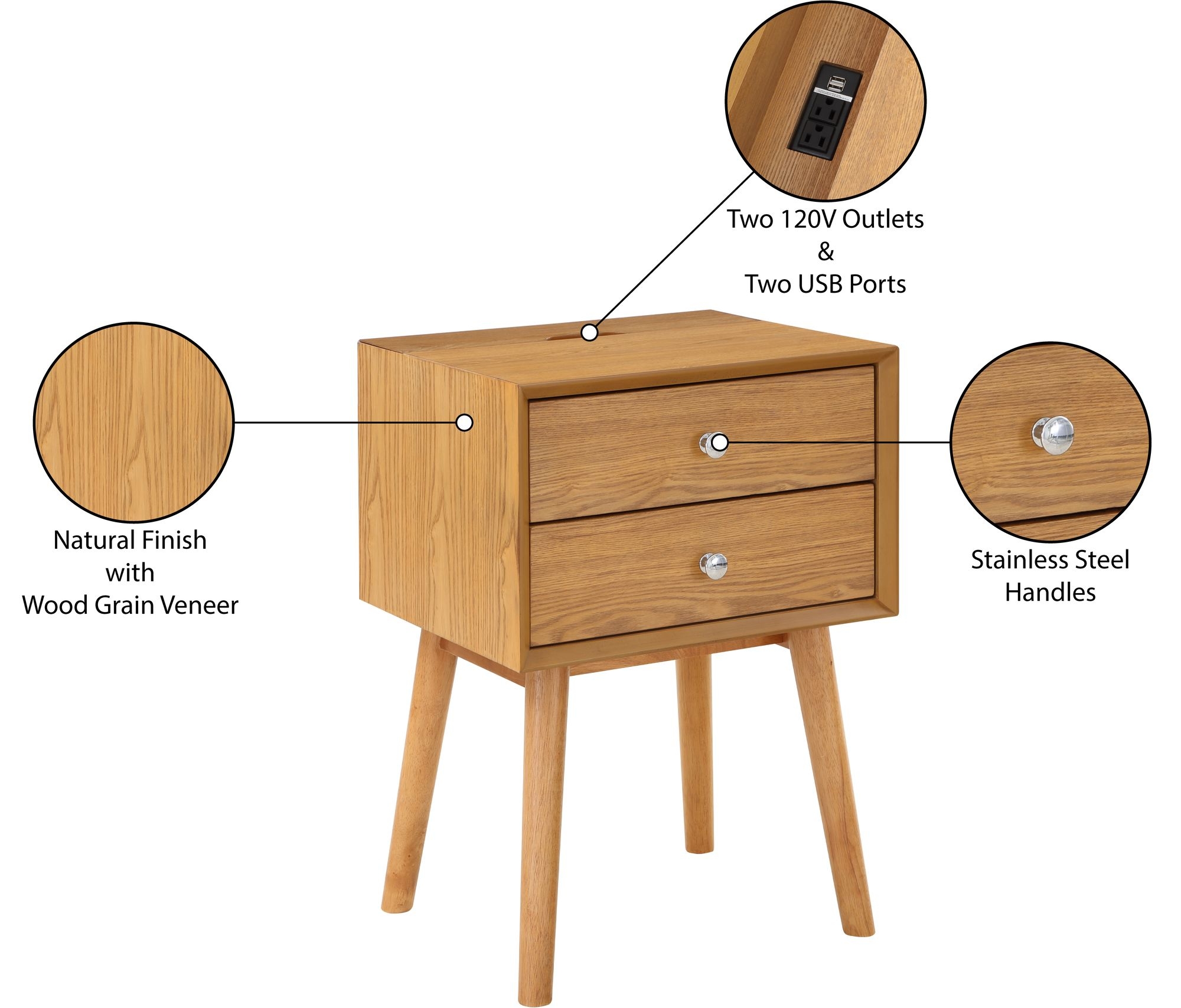 Teddy 2-Drawer Wood Veneer Nightstand