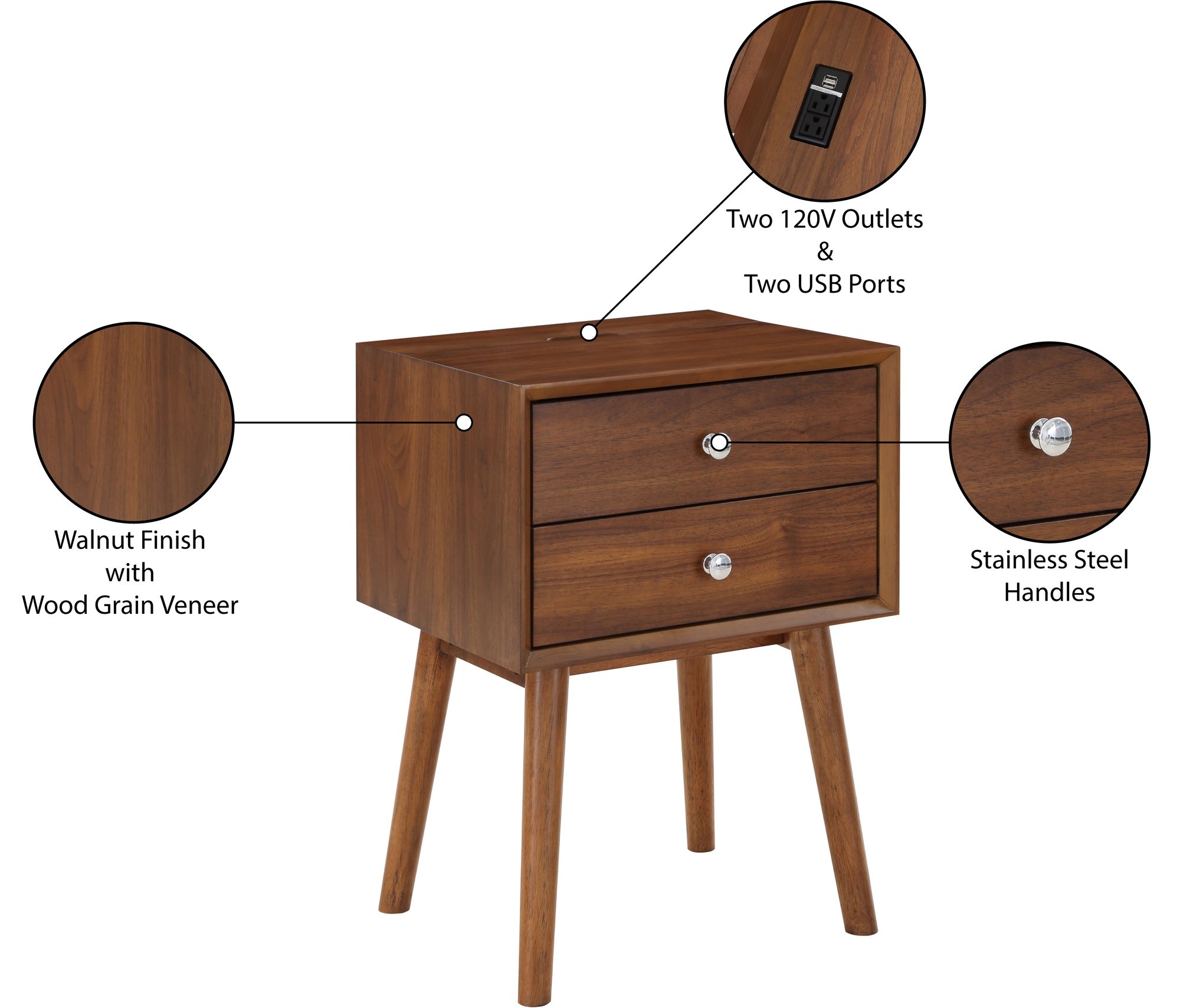 Teddy 2-Drawer Wood Veneer Nightstand