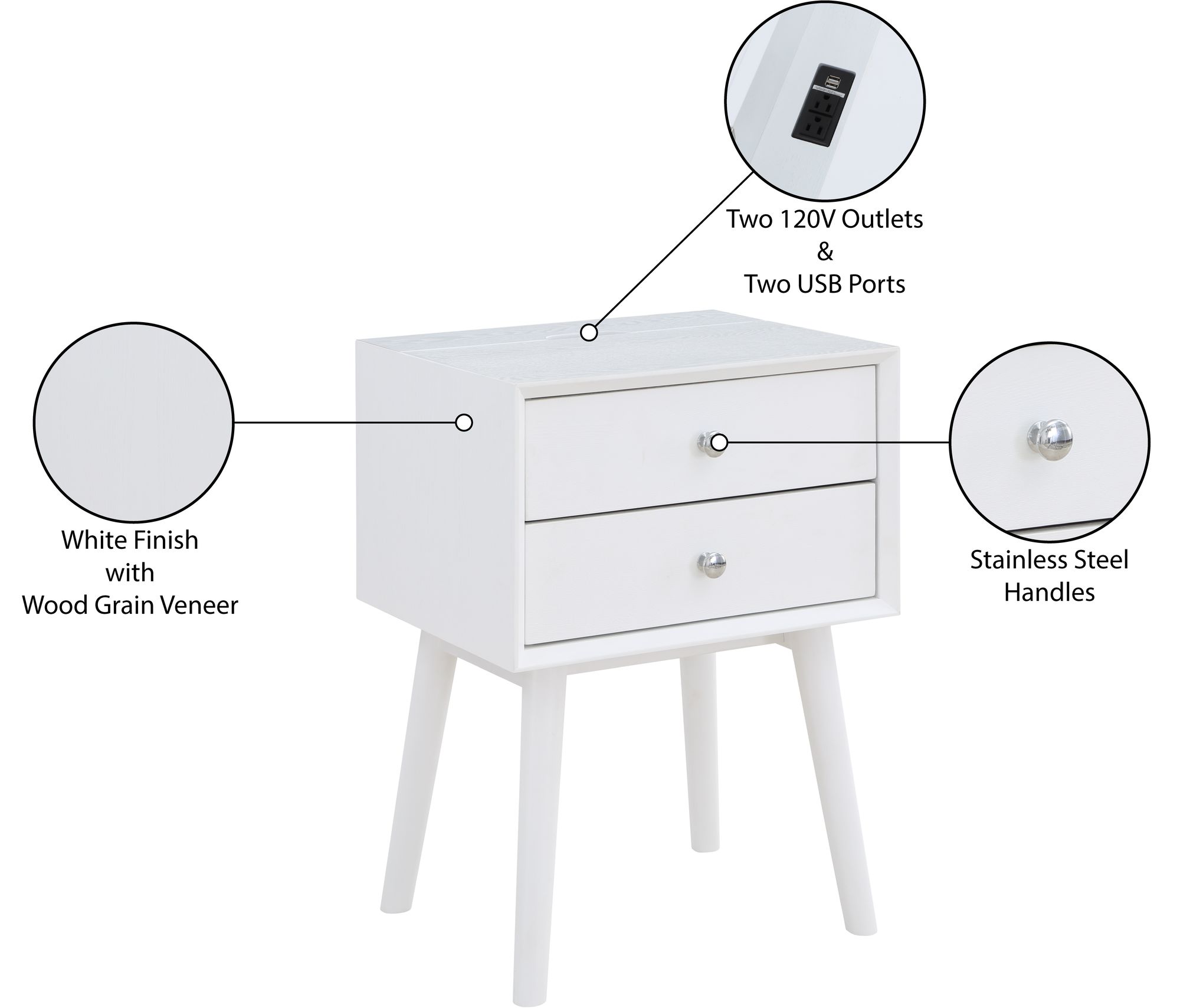 Teddy 2-Drawer Wood Veneer Nightstand