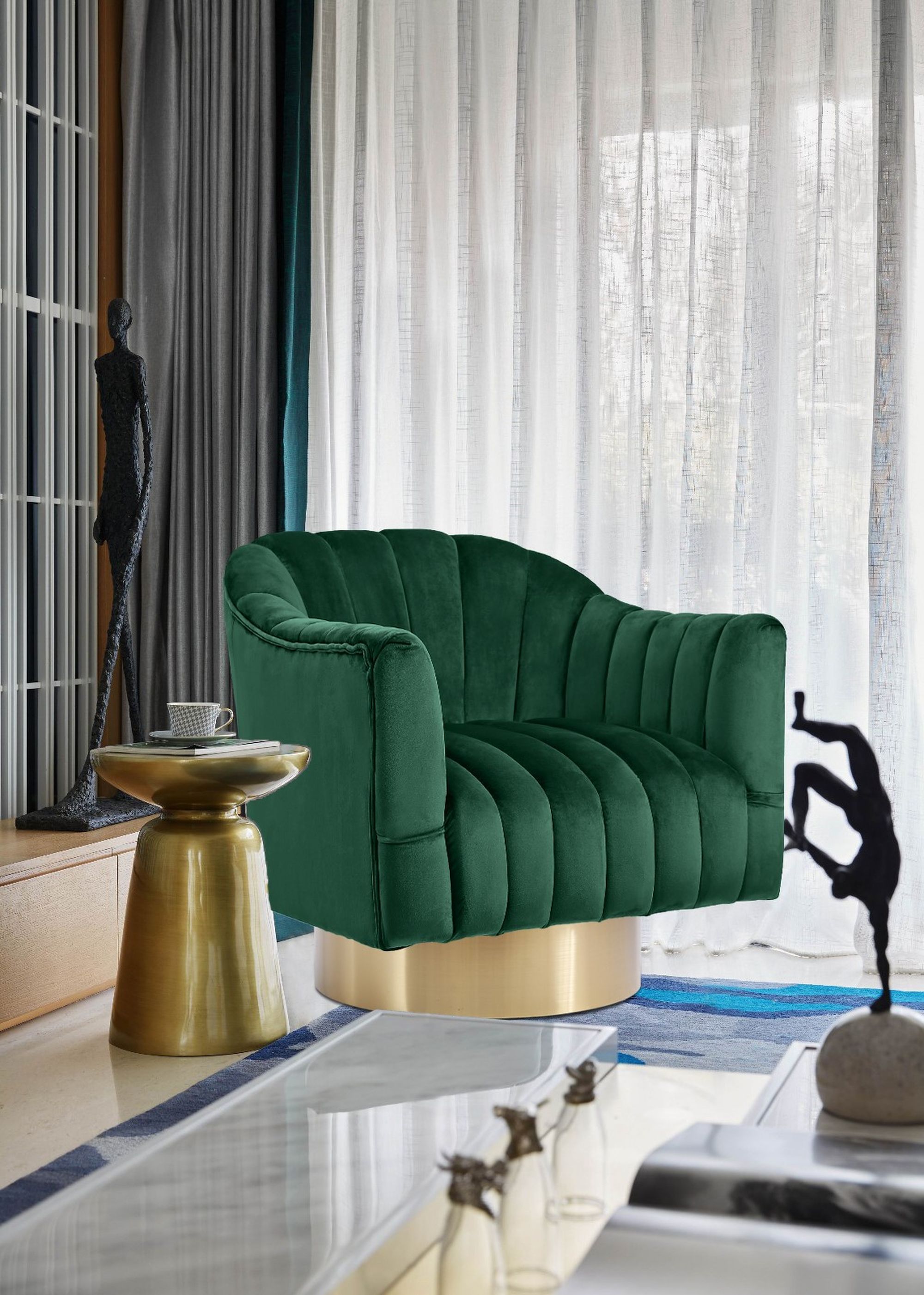 Farrah Velvet Chair with Gold Swivel Base