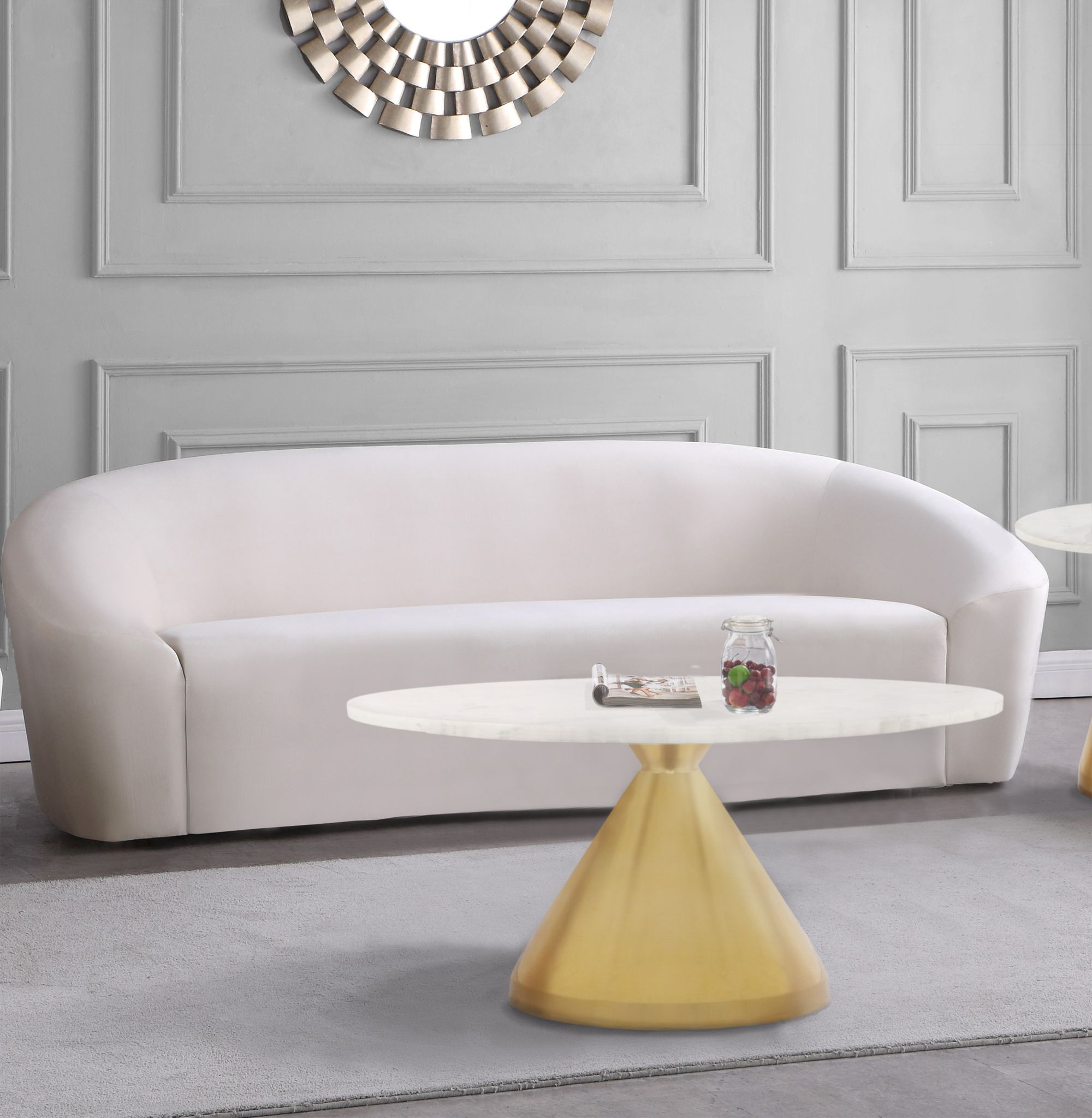 Emery 36" Round Marble Coffee Table with Brushed Gold Stainless Steel Base