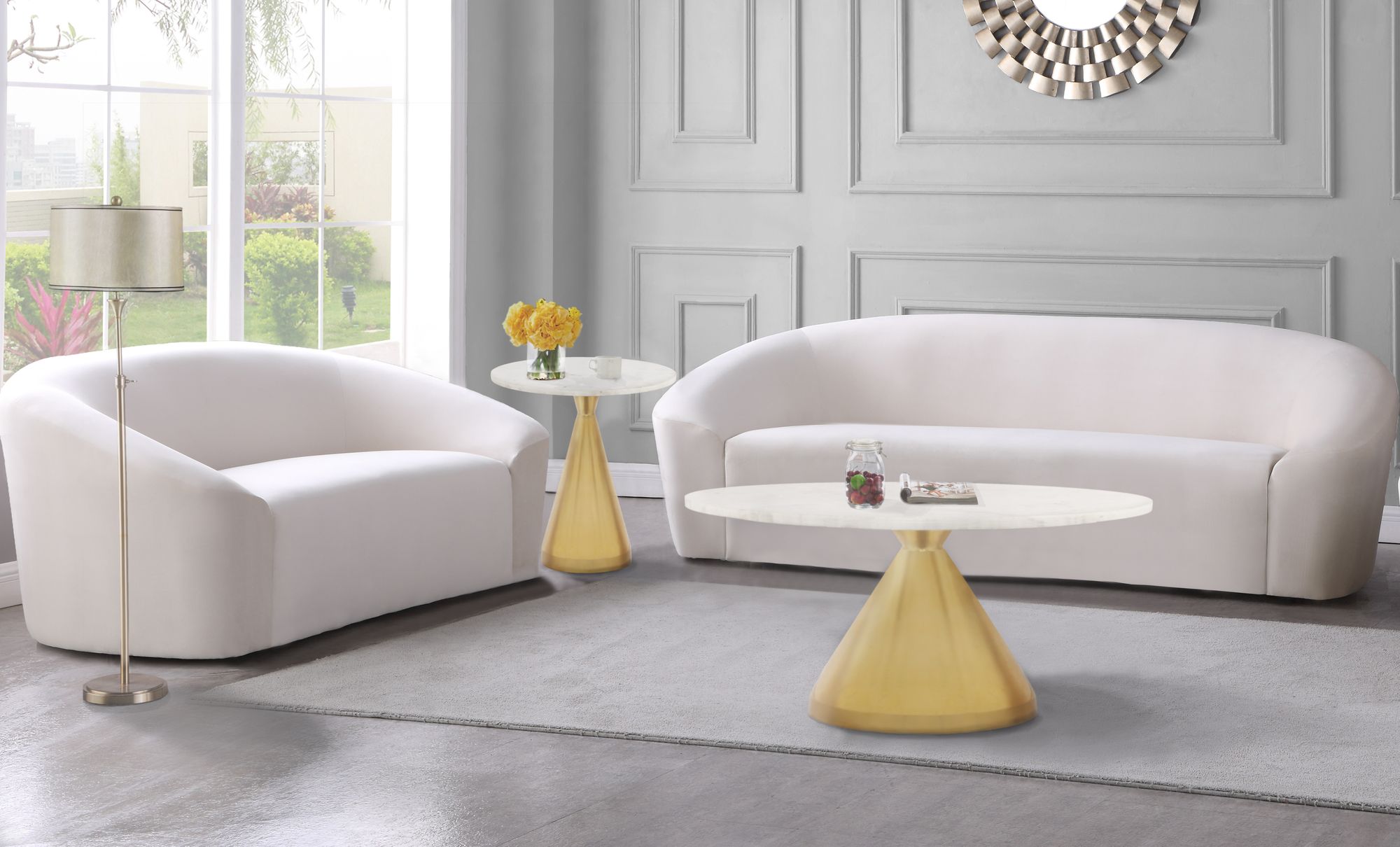 Emery 36" Round Marble Coffee Table with Brushed Gold Stainless Steel Base