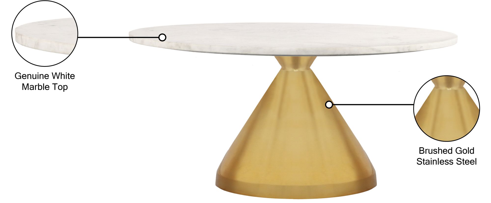 Emery 36" Round Marble Coffee Table with Brushed Gold Stainless Steel Base